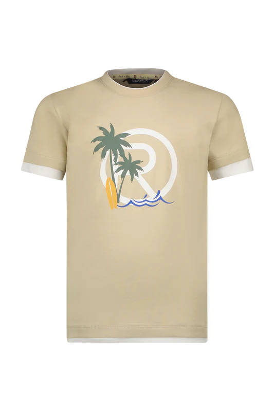 Red&Blu Pablo beige t-shirt met palmtree print