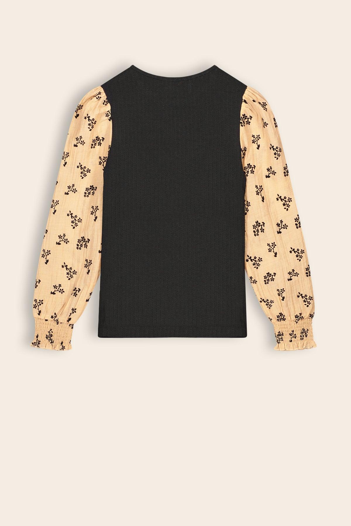 Kis Rib Jersey Top Contrast Pofmouwen - NoNo Kidswear