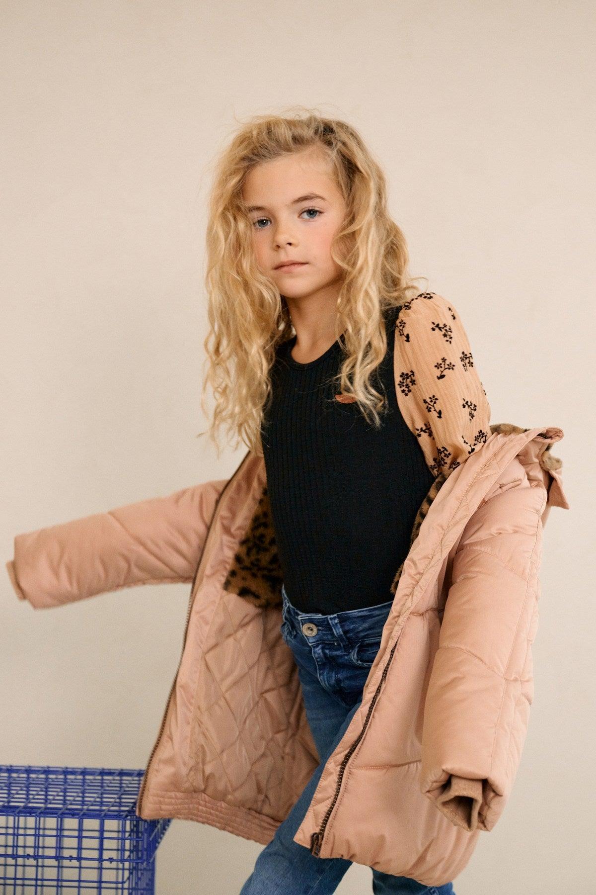 Kis Rib Jersey Top Contrast Pofmouwen - NoNo Kidswear