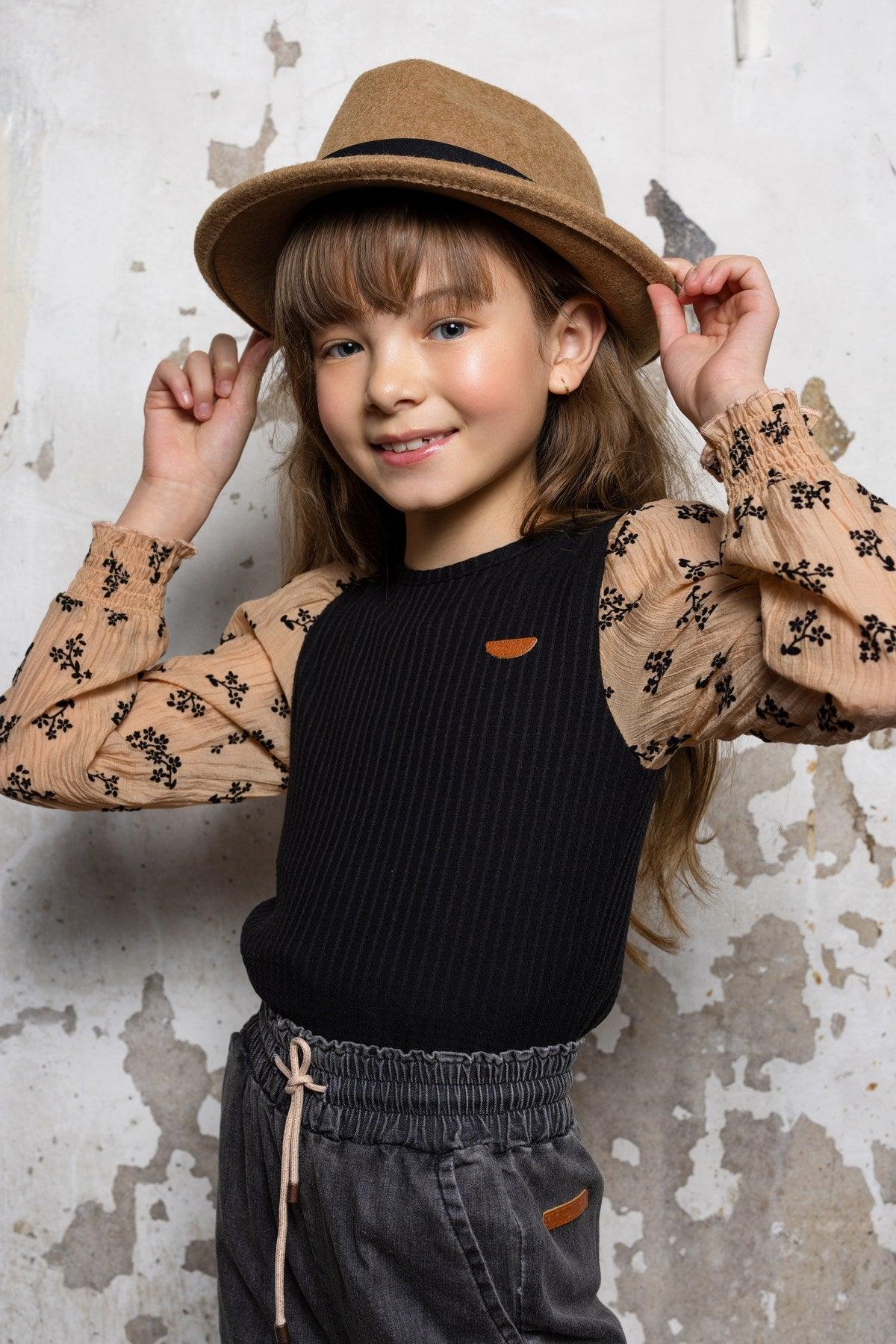 Kis Rib Jersey Top Contrast Pofmouwen - NoNo Kidswear