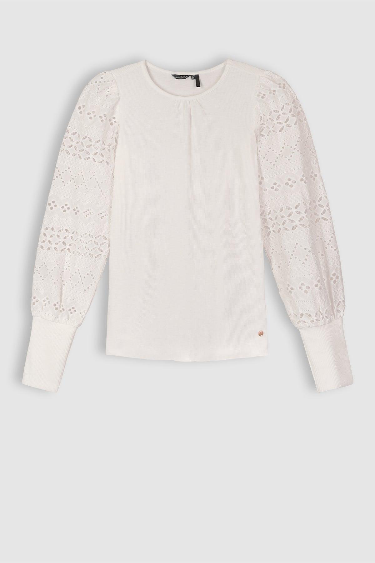 Kiva Rib Jersey Tshirt Woven Sleeves Snow White - NoNo Kidswear