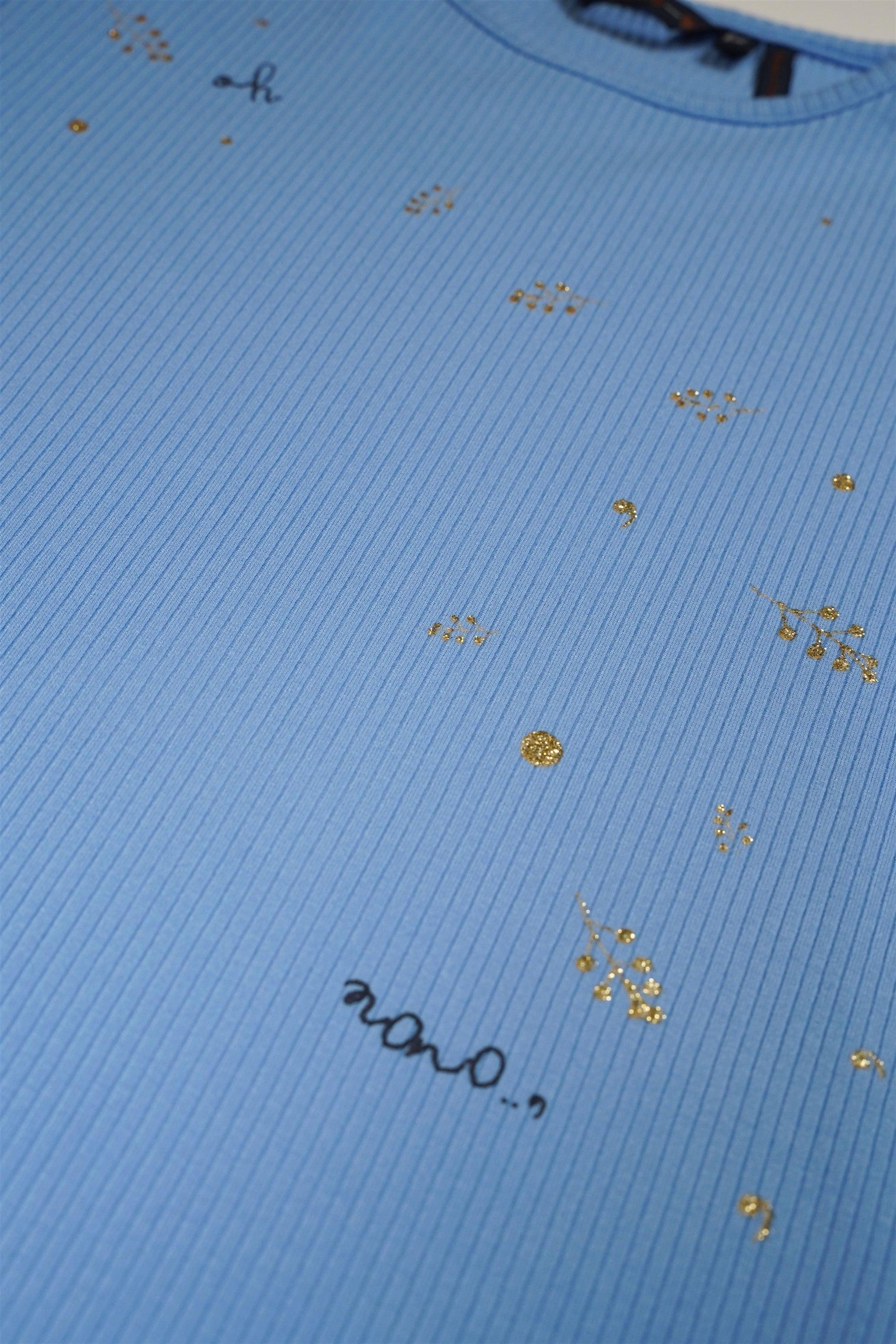 Kyoto Rib Tshirt met Print Provence Blue - NoNo Kidswear