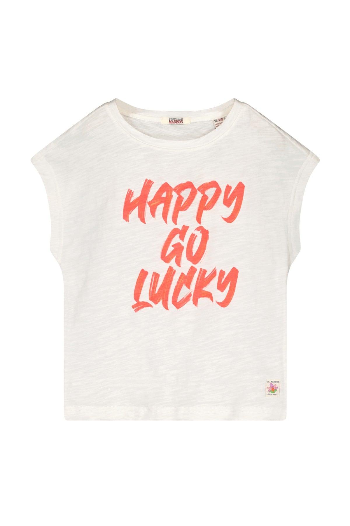 Teen Collab Luna Essential Top Happy White - LikeFlo