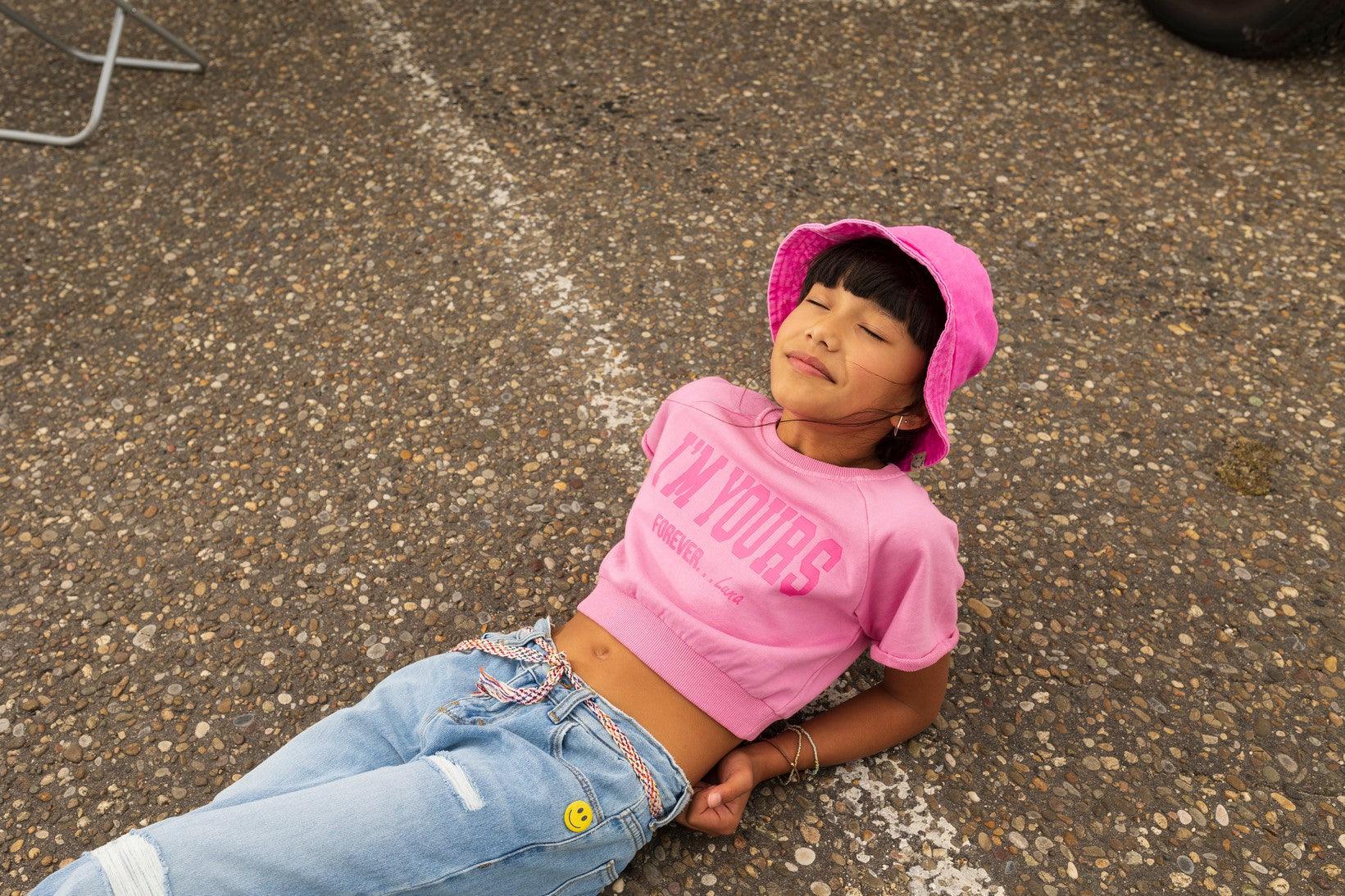 Teen Collab Luna Short Sleeve Sweater Lady Pink - LikeFlo