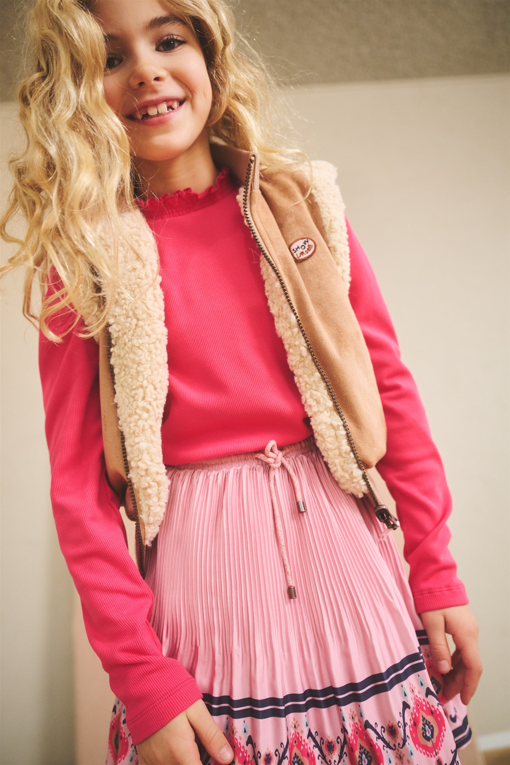 NoNo Nulan Plissee Satijnen Rok Border Print Oud Roze