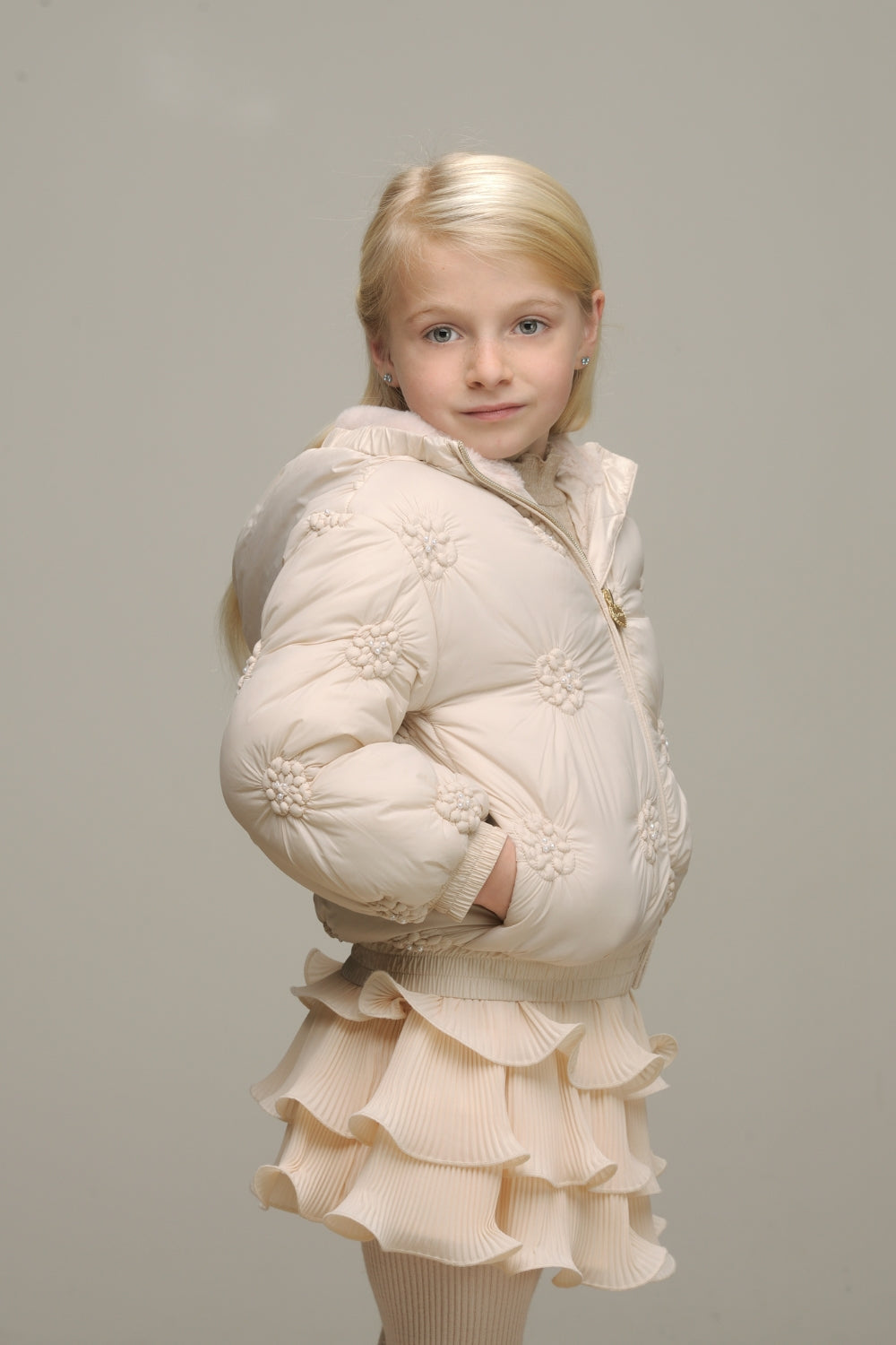 LE CHIC ♥ BARDOT ♥ quilted flowers coat *Oatmeal Elite*