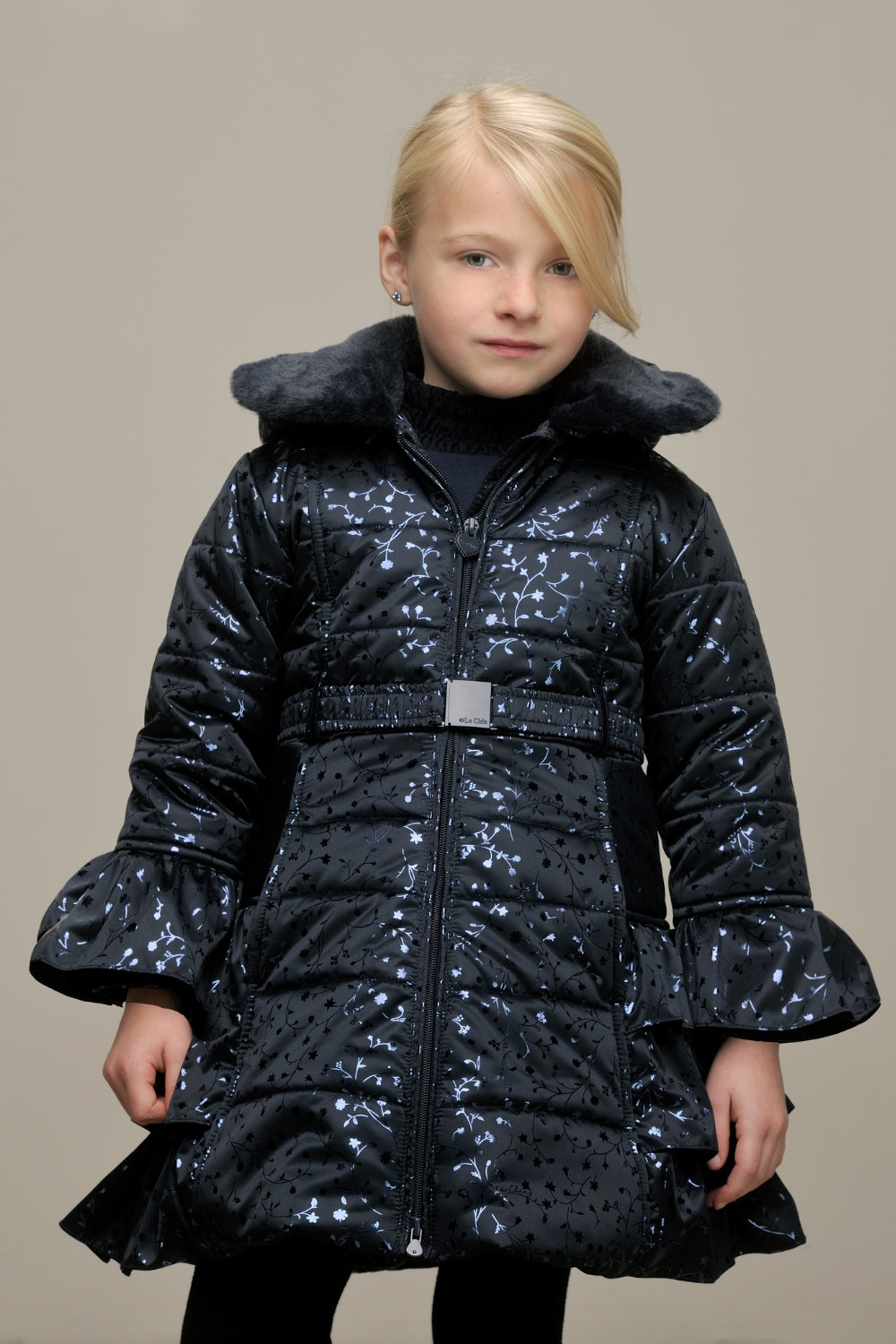 LE CHIC ♥ BOUQUET ♥ ruffle coat AOP *Blue Navy & Foil*