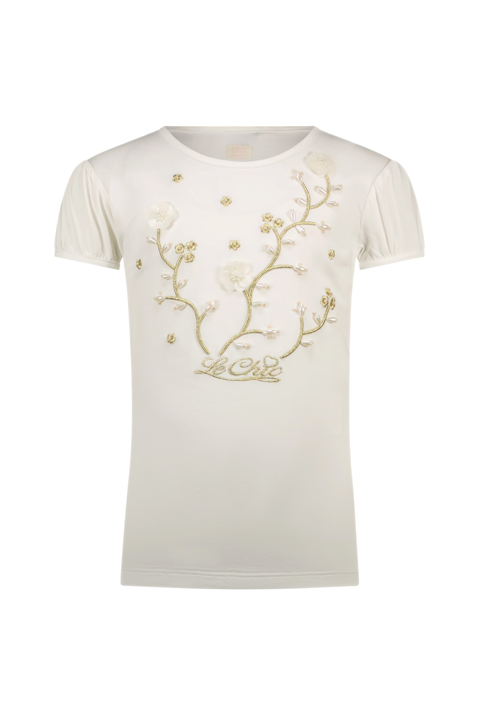 Le Chic  ♥NOMMY♥ pearls & flowers T-shirt *pearled ivory*