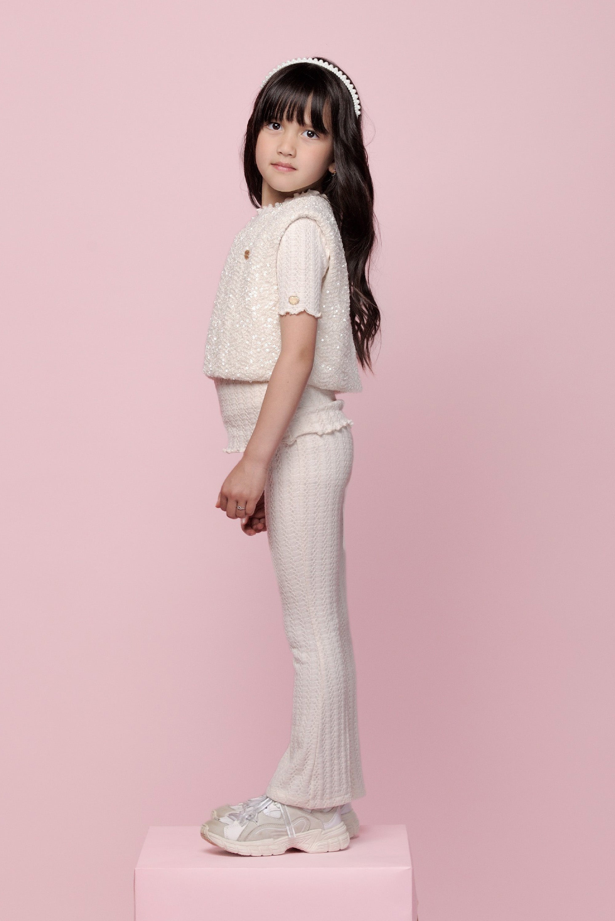 Le Chic  ♥ELOISE♥ spring sequins gilet *Pearled Ivory*