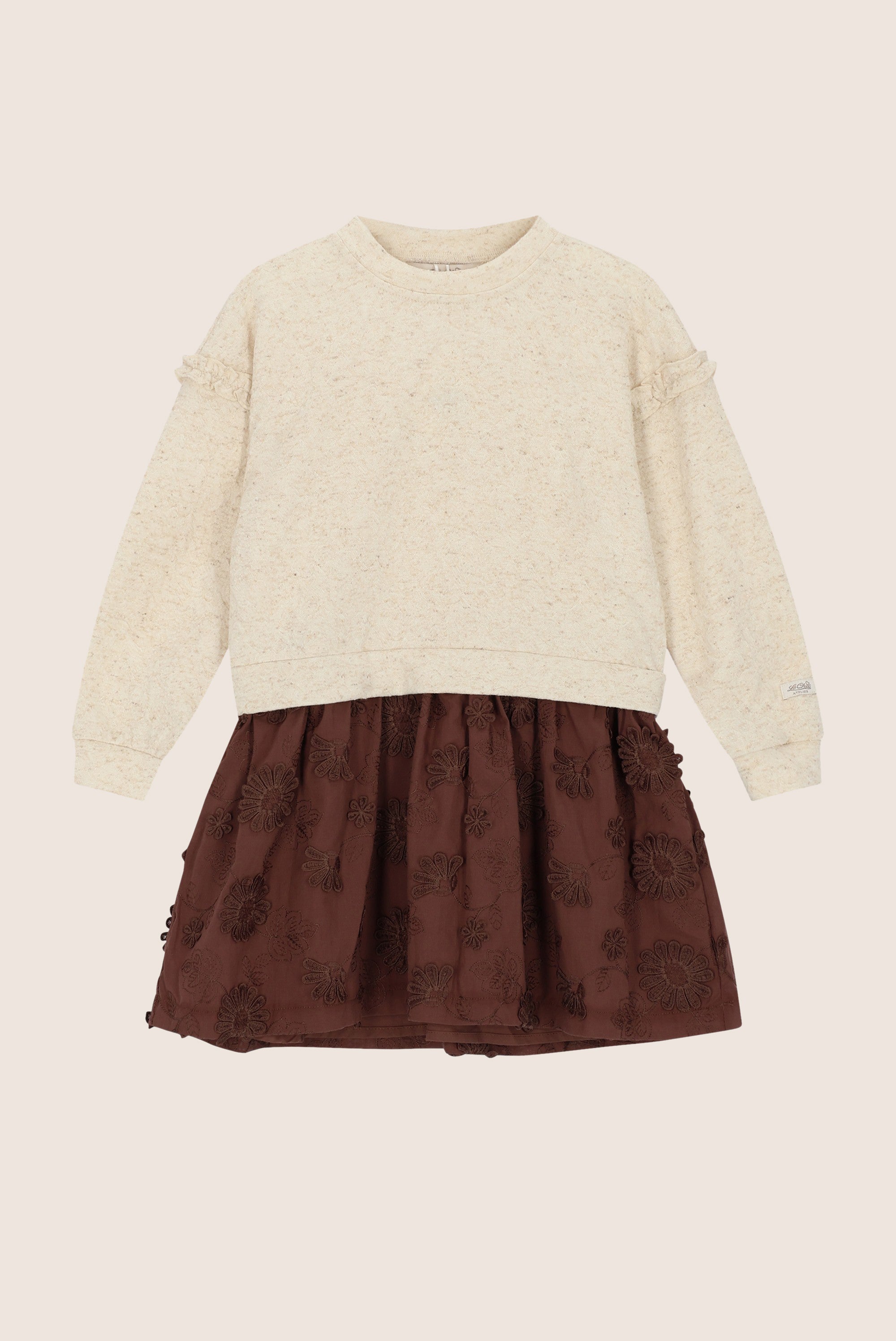 SABA combi jurk met choco rok - Beige Melee