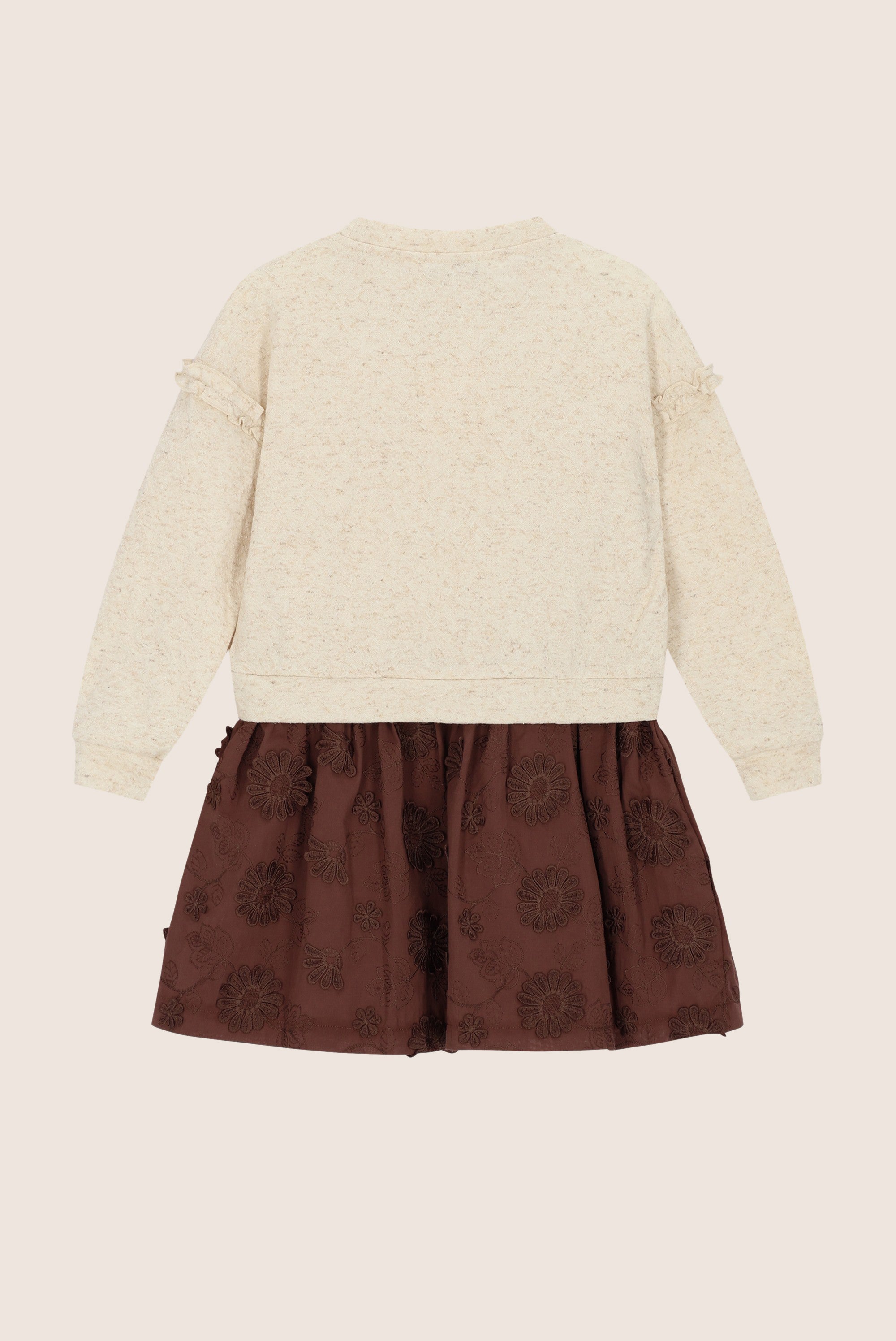 SABA combi jurk met choco rok - Beige Melee