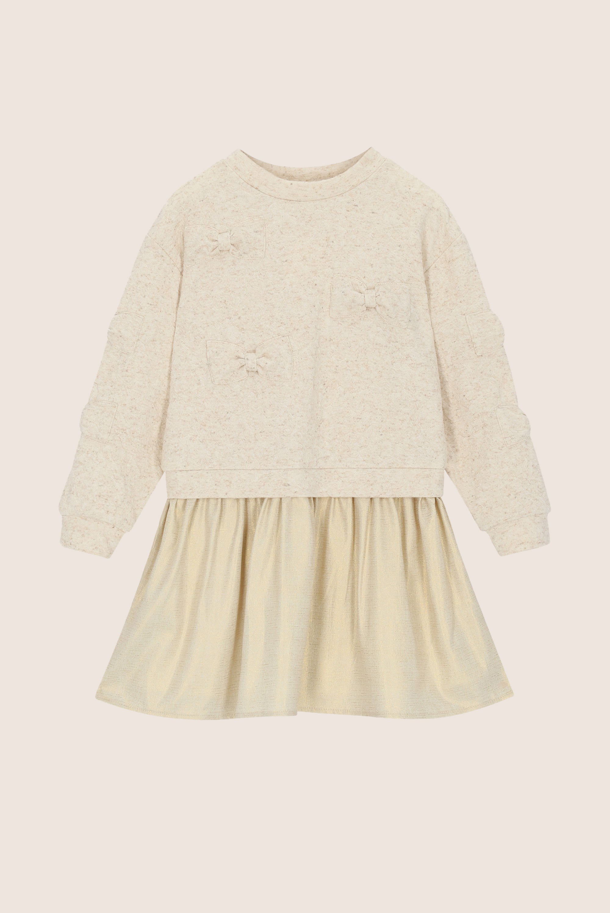 SABOW combi jurk met strikken - Beige Melee