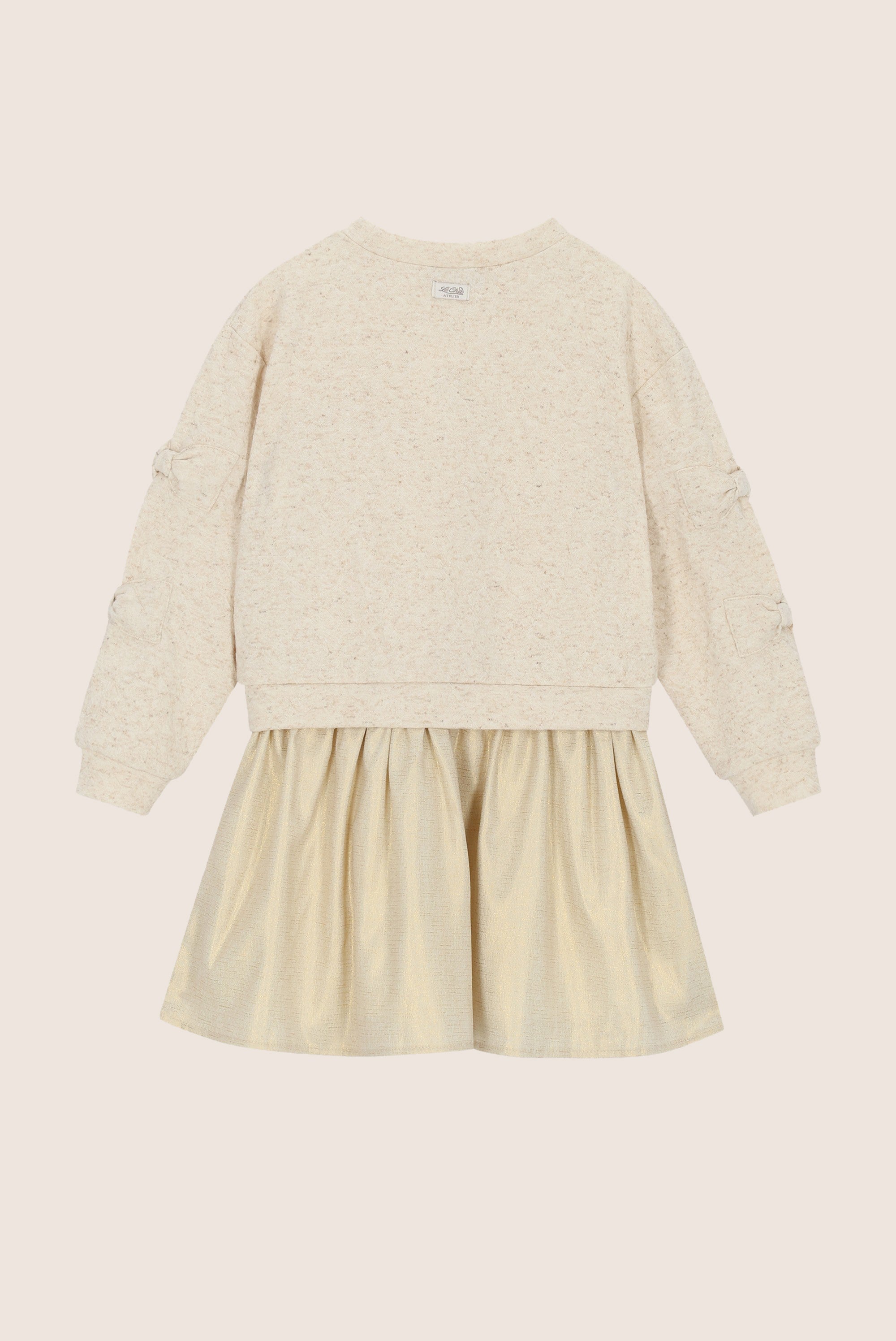 SABOW combi jurk met strikken - Beige Melee