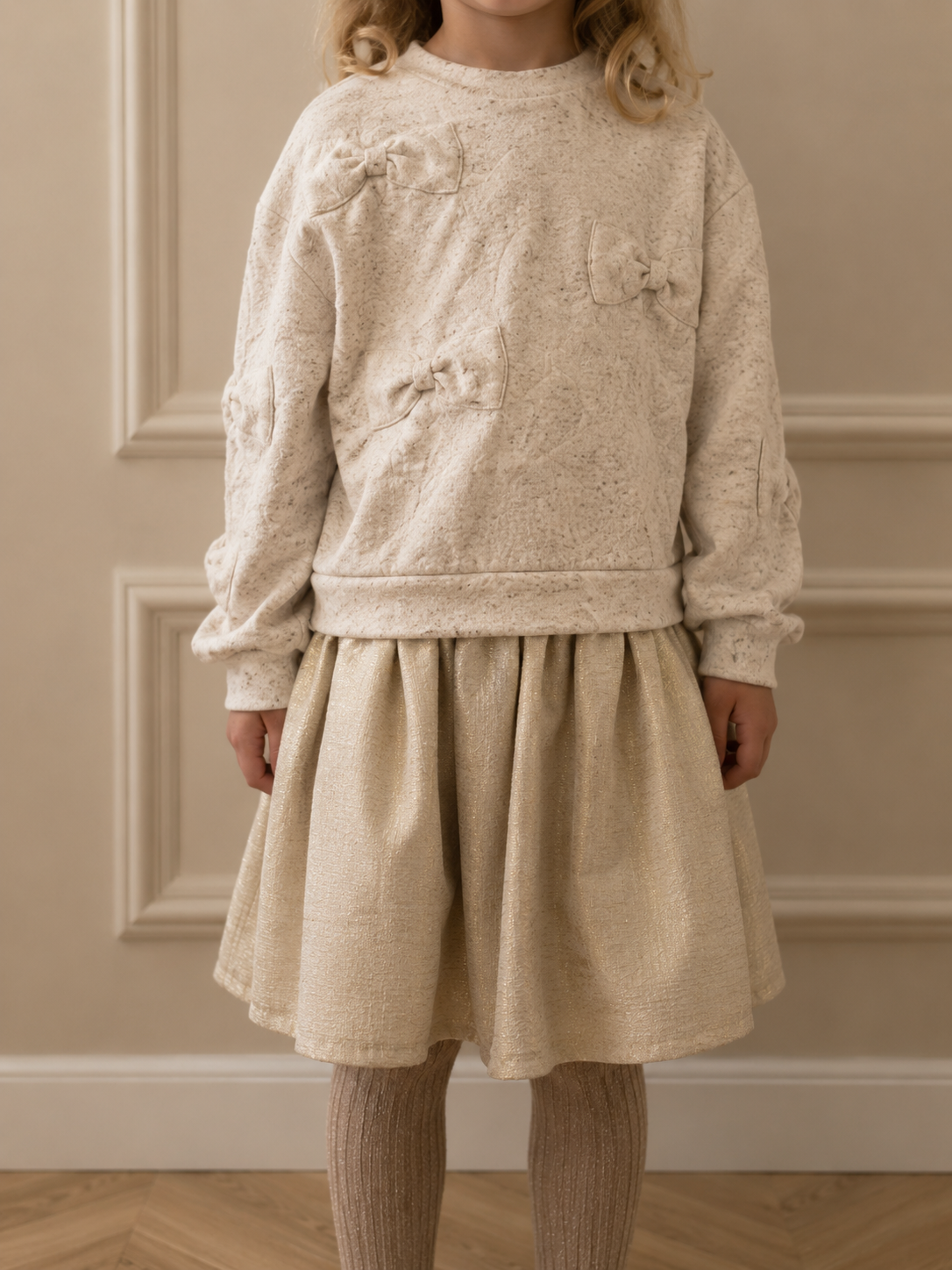 SABOW combi jurk met strikken - Beige Melee