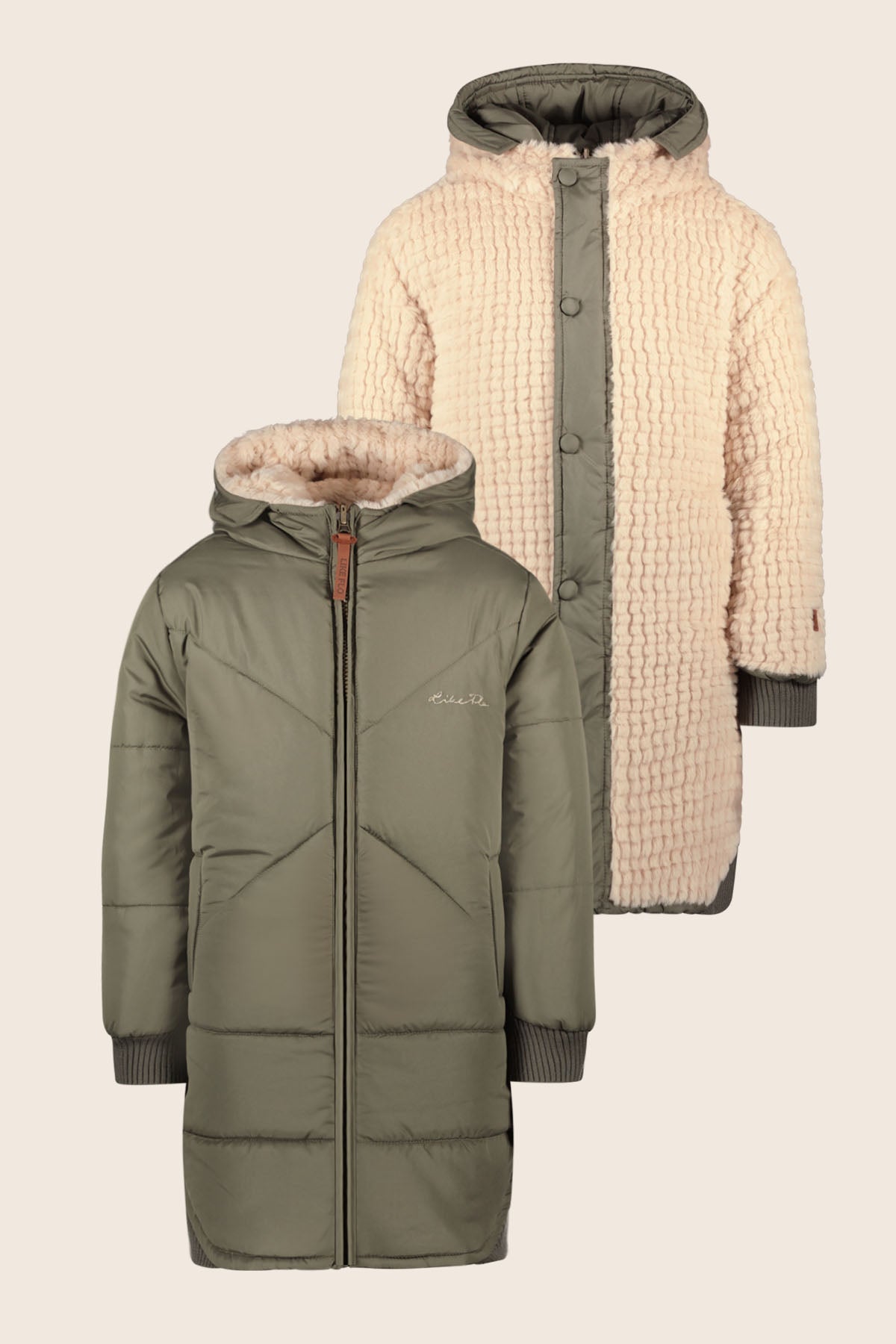 LikeFLO Girls Ariana Flo Girls Reversible Hooded Long Jacket Army - LikeFlo
