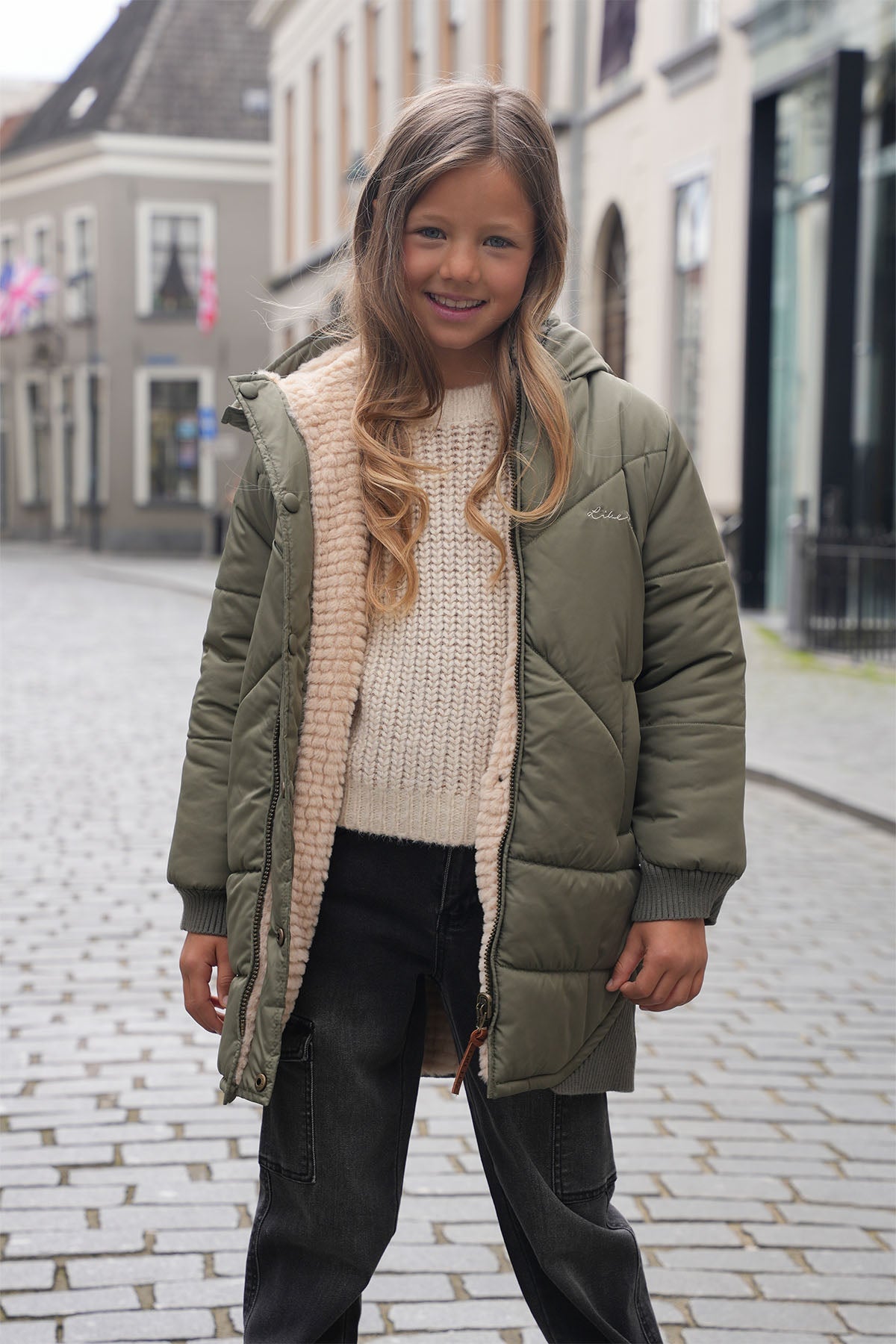 LikeFLO Girls Ariana Flo Girls Reversible Hooded Long Jacket Army - LikeFlo