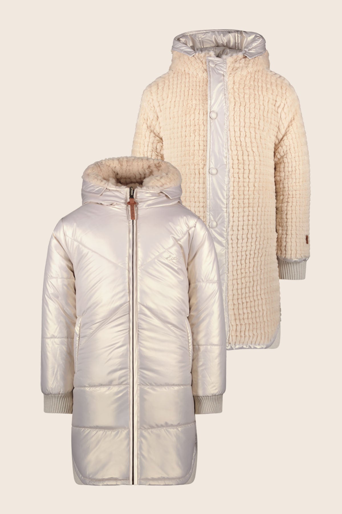 LikeFLO Girls Ariana Flo Girls Reversible Hooded Long Jacket Metallic Lt. Gold - LikeFlo