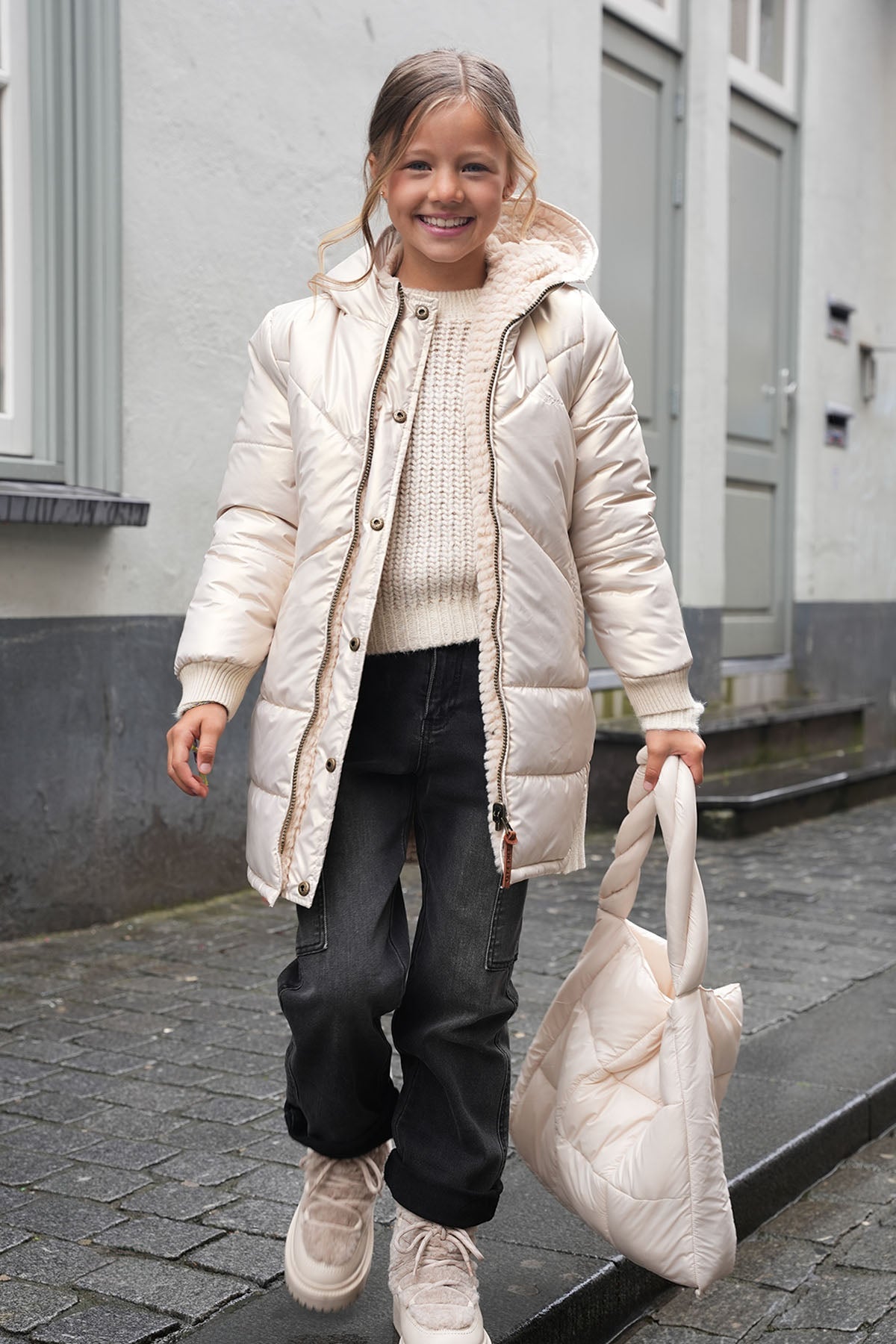 LikeFLO Girls Ariana Flo Girls Reversible Hooded Long Jacket Metallic Lt. Gold - LikeFlo