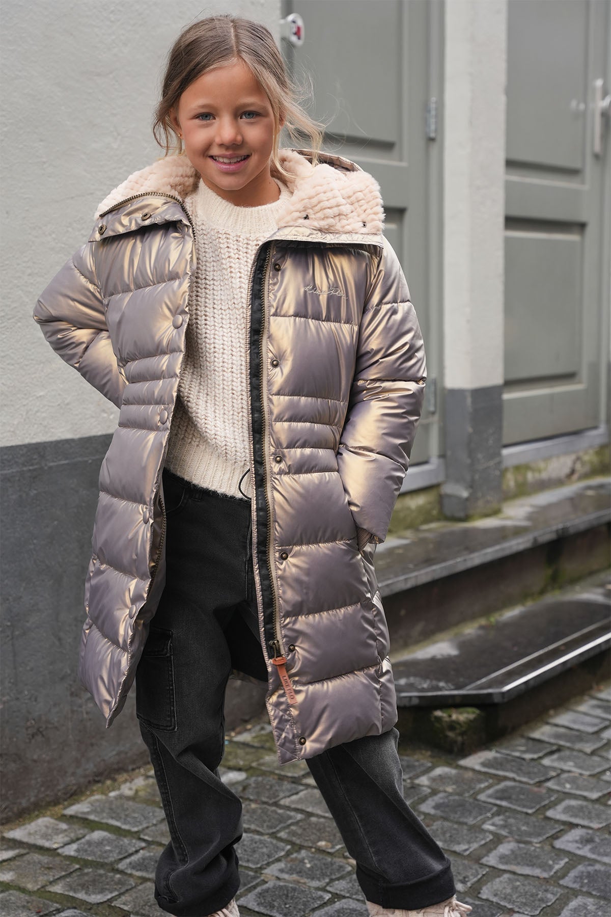 LikeFLO Girls Abby Flo Girls Long Fancy Hooded Jacket Mud - LikeFlo