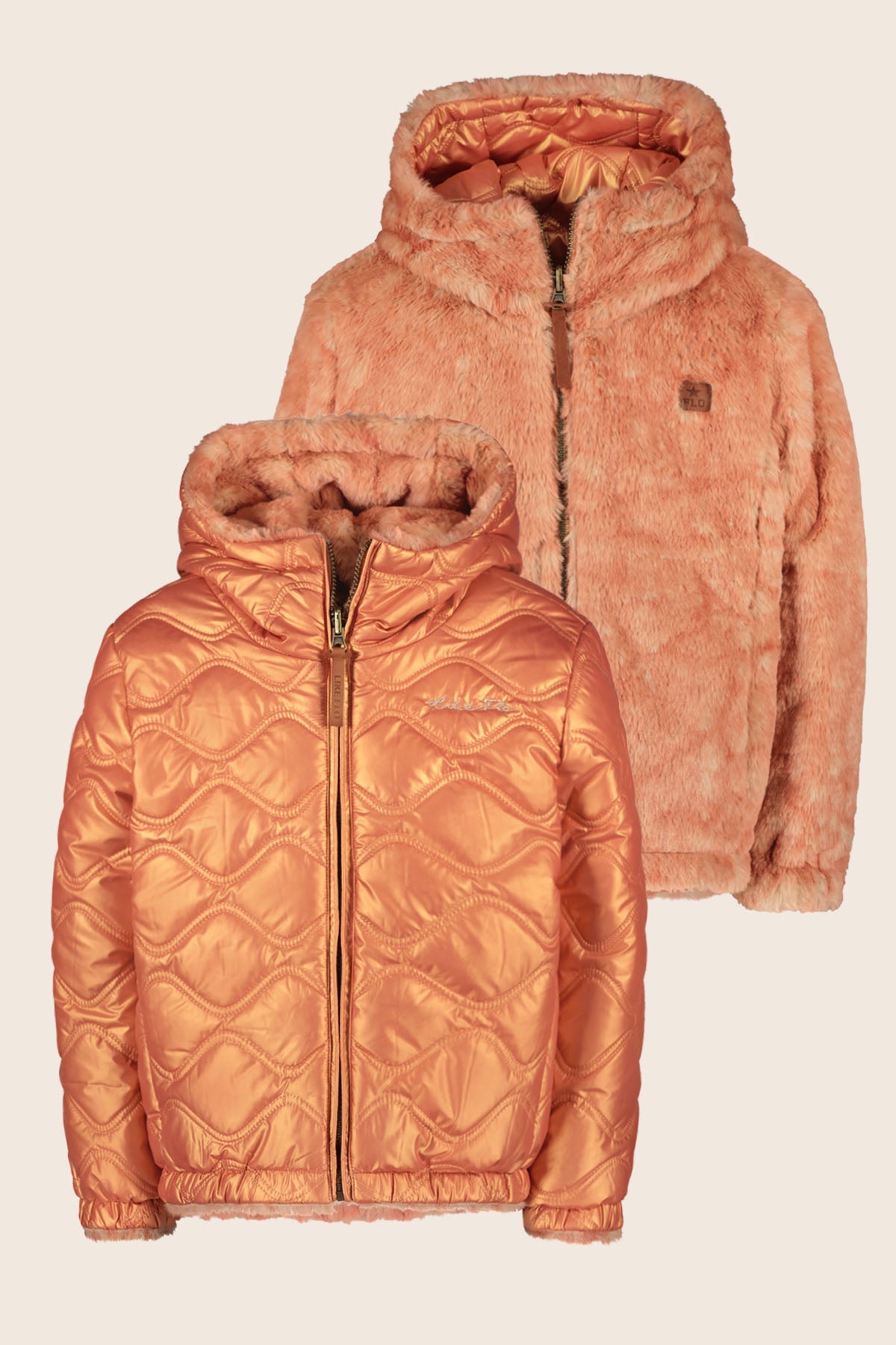 LikeFLO Girls Aimee Flo Girls Reversible Hooded Jacket Warm Orange - LikeFlo