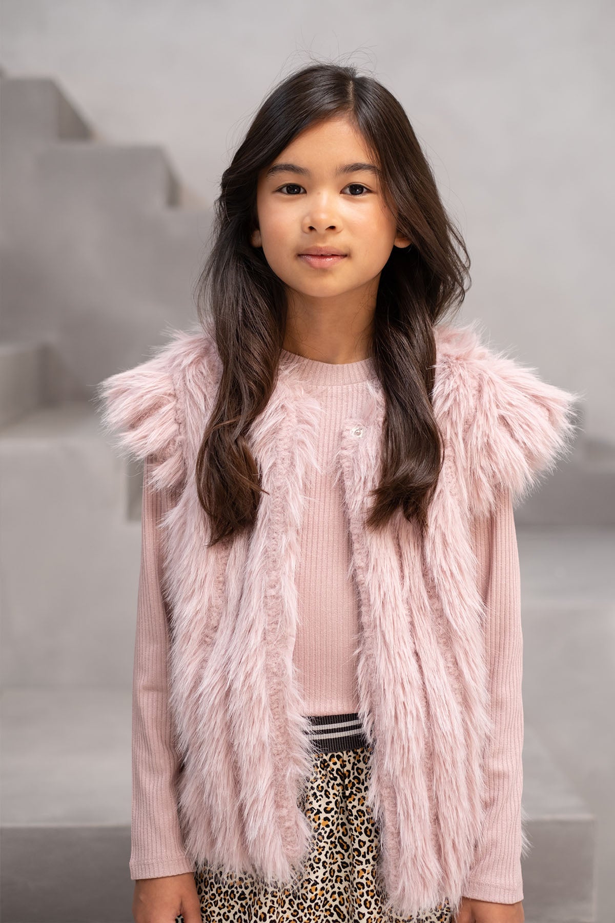 LikeFLO Girls Doutze Flo Girls Long Hair Fur Bodywarmer Old Pink - LikeFlo