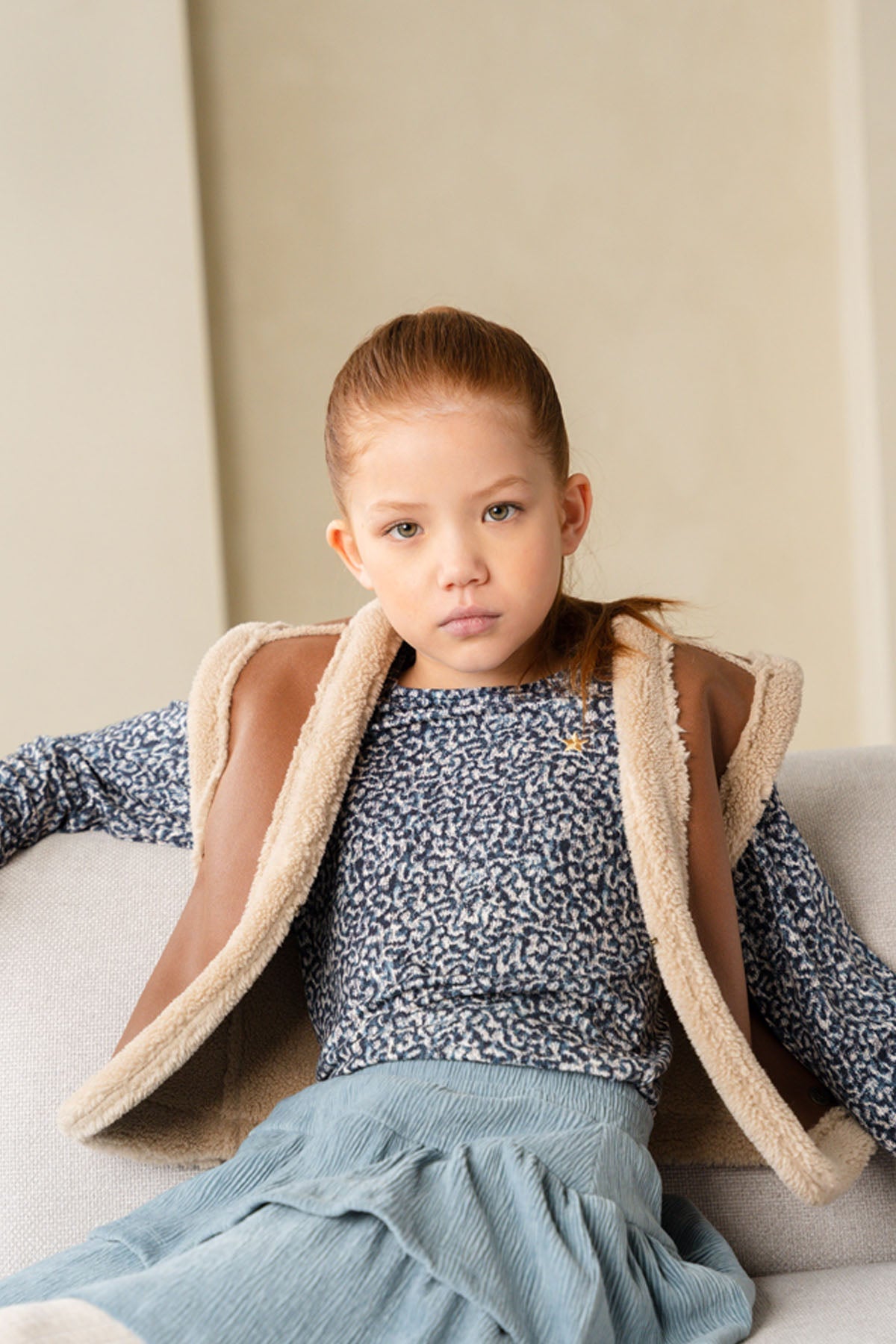 LikeFLO Girls Evy Flo Girls Top With Elasticated Cuff And Shoulder Window Maze - LikeFlo