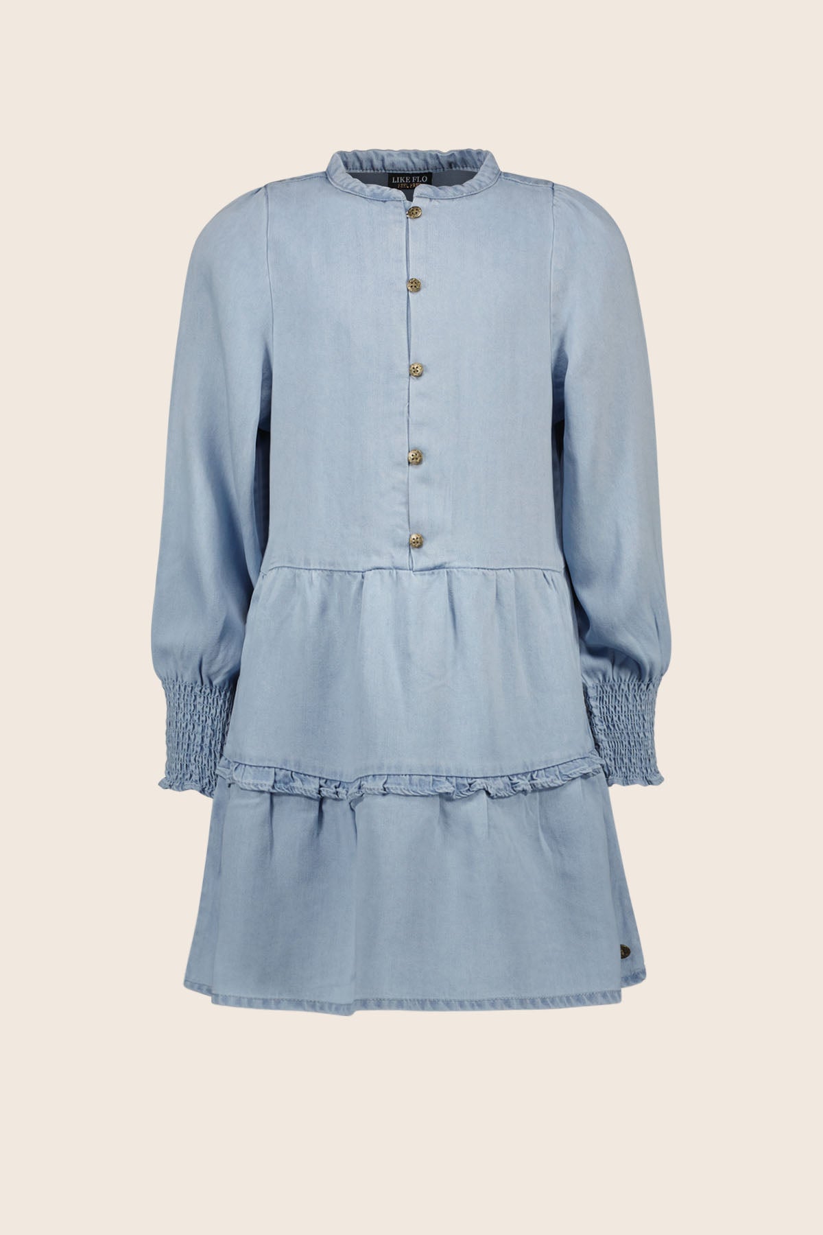 LikeFLO Girls Mila Flo Girls Chambray Dress With Smocked Cuffs Lt Denim - LikeFlo