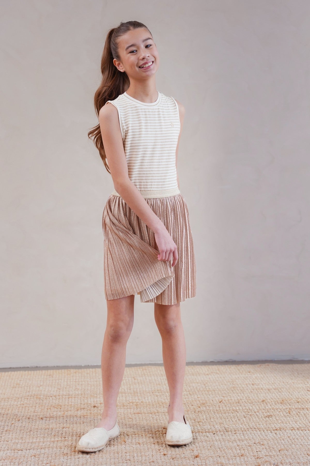 Like Flo Minte Dress Gold stripe