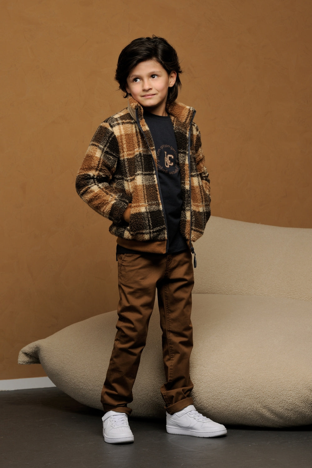 ◘ OFAHM ◘ checked teddy zip-up *Toffee*