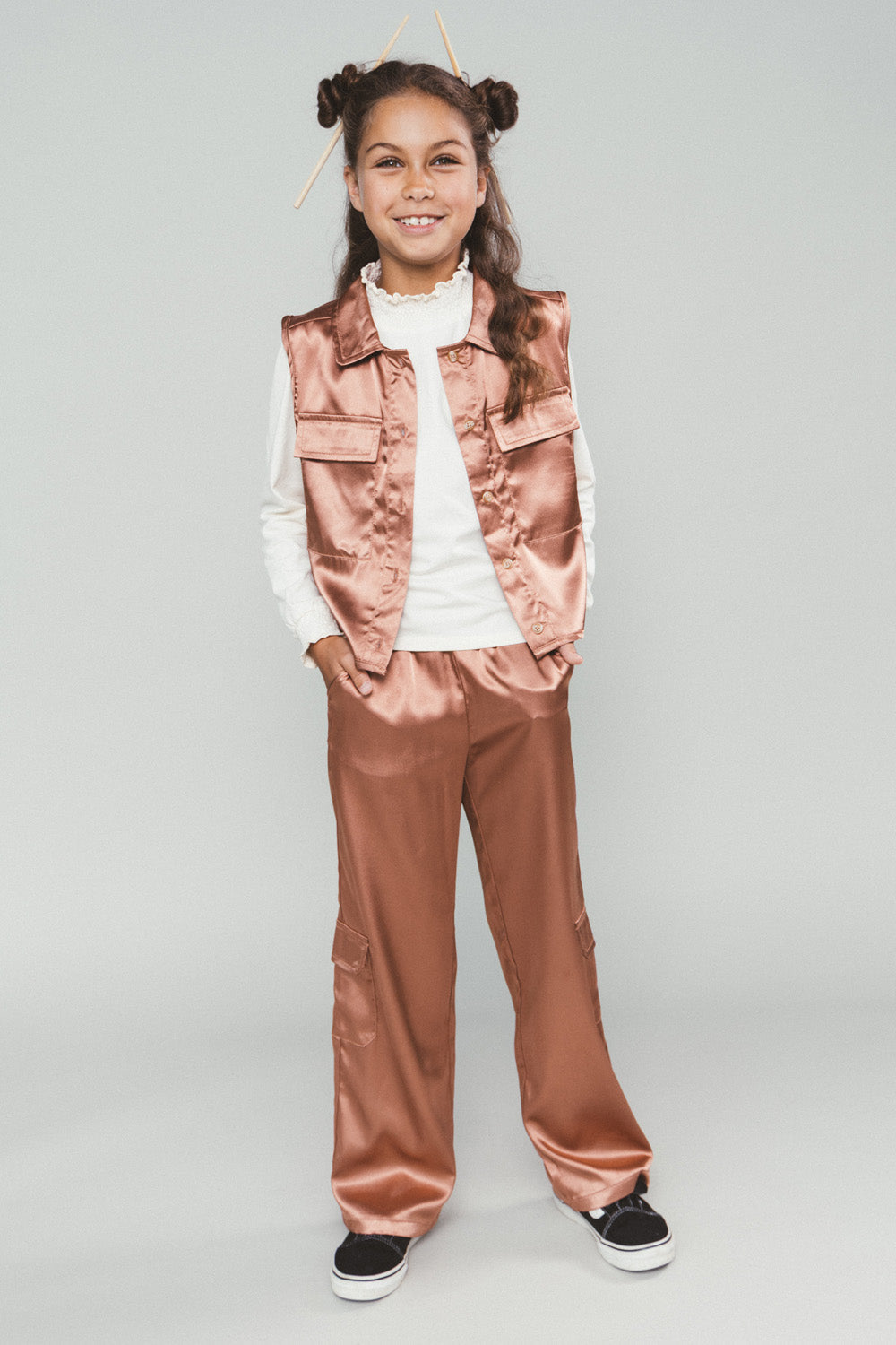 Moodstreet Bade Satijnen Cargo Broek -Hazelnoot-
