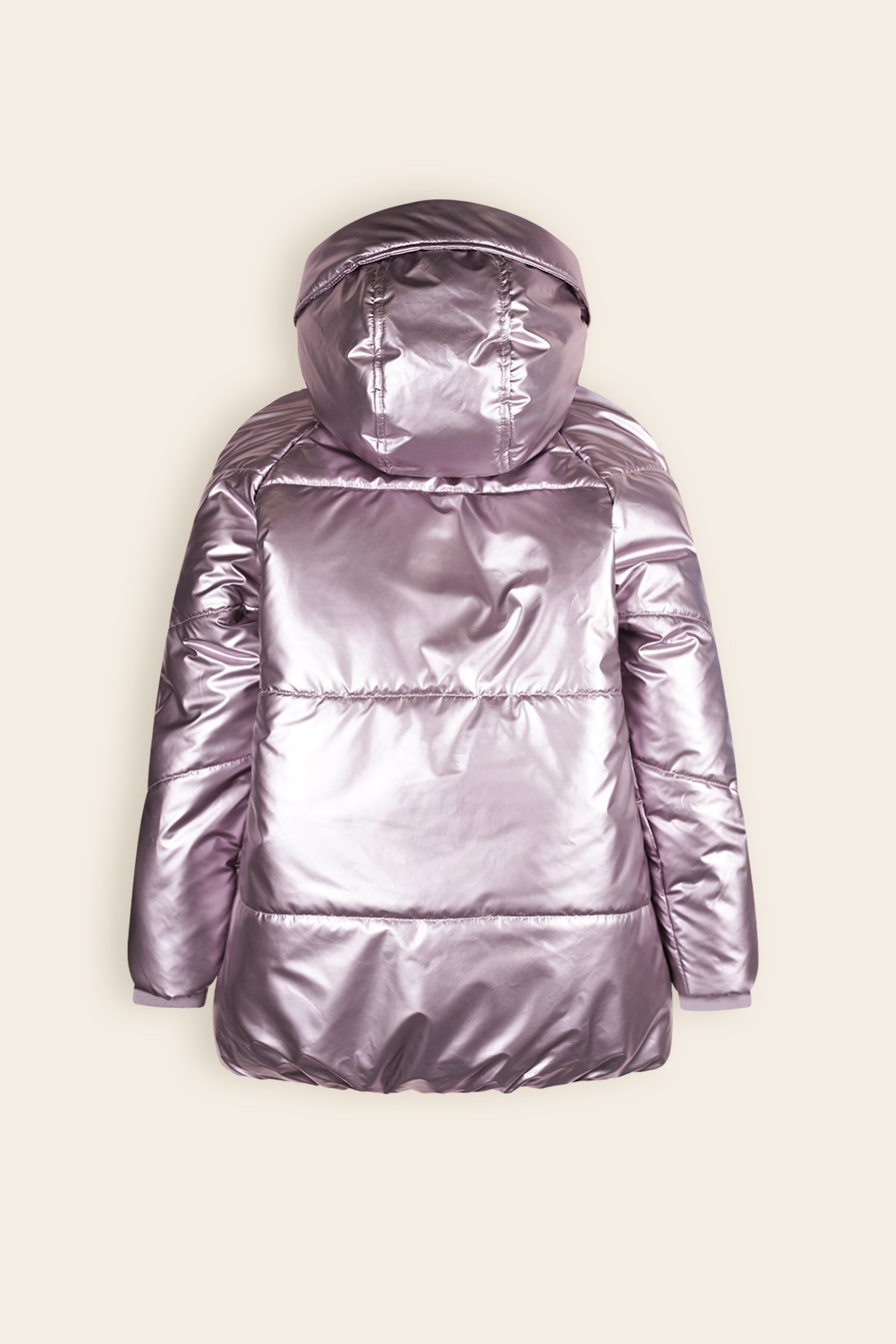 NoNo Baybee Halflange Satijnen Winterjas met Capuchon Metallic Roze