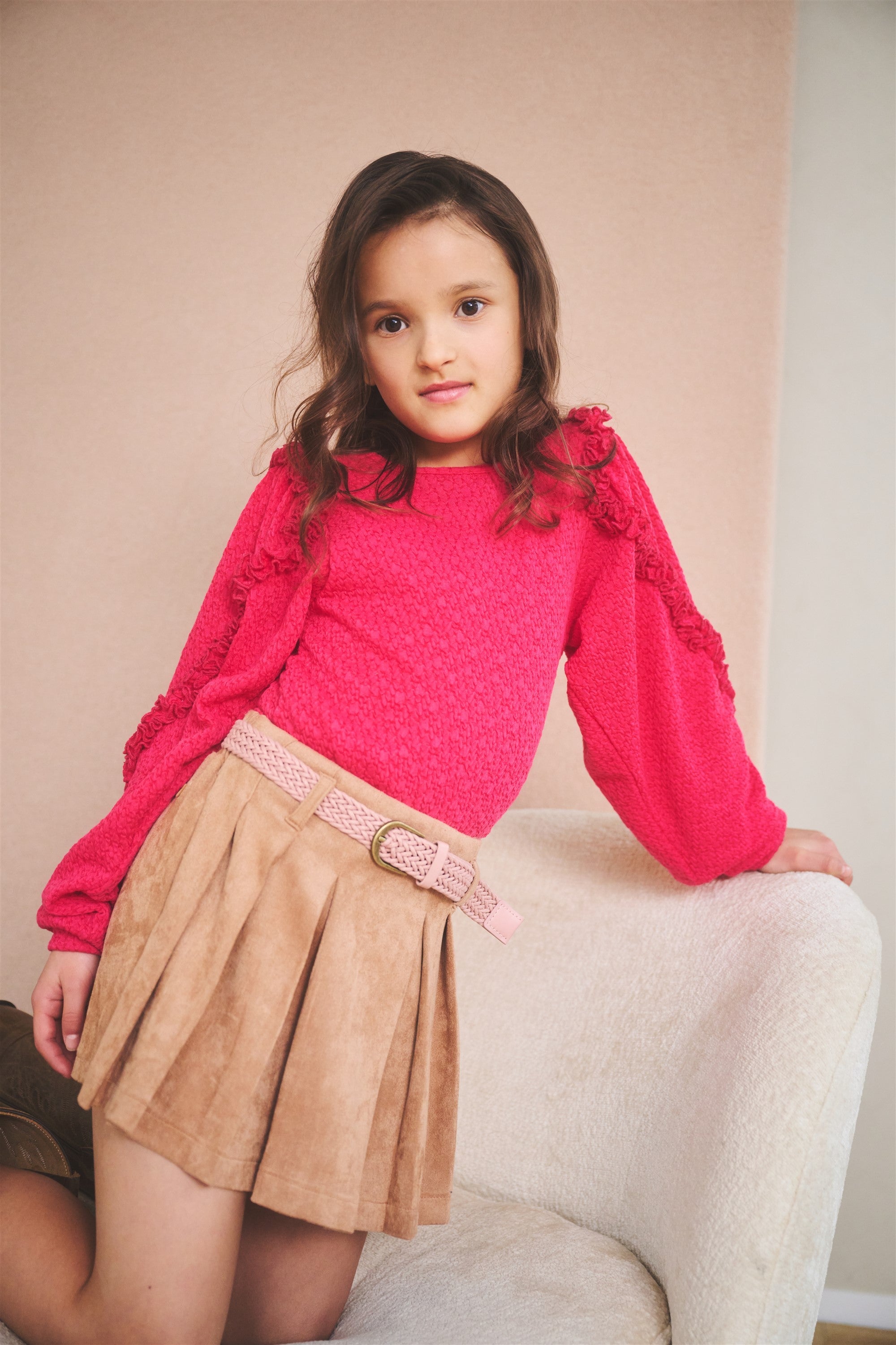 Sella Suede Skort met Riem Taupe