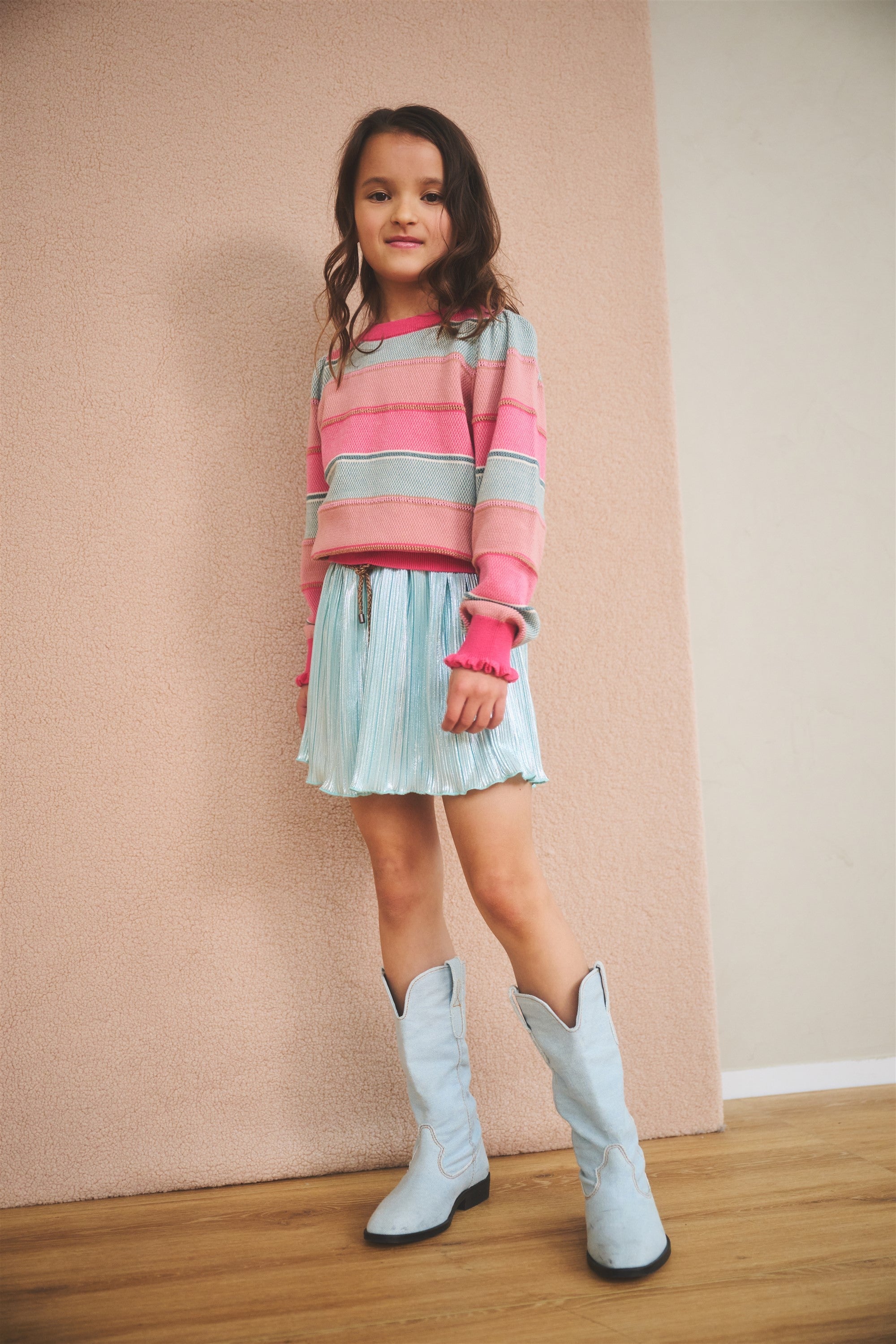 NoNo Nele Plissee Rok met Folieprint Turquoise