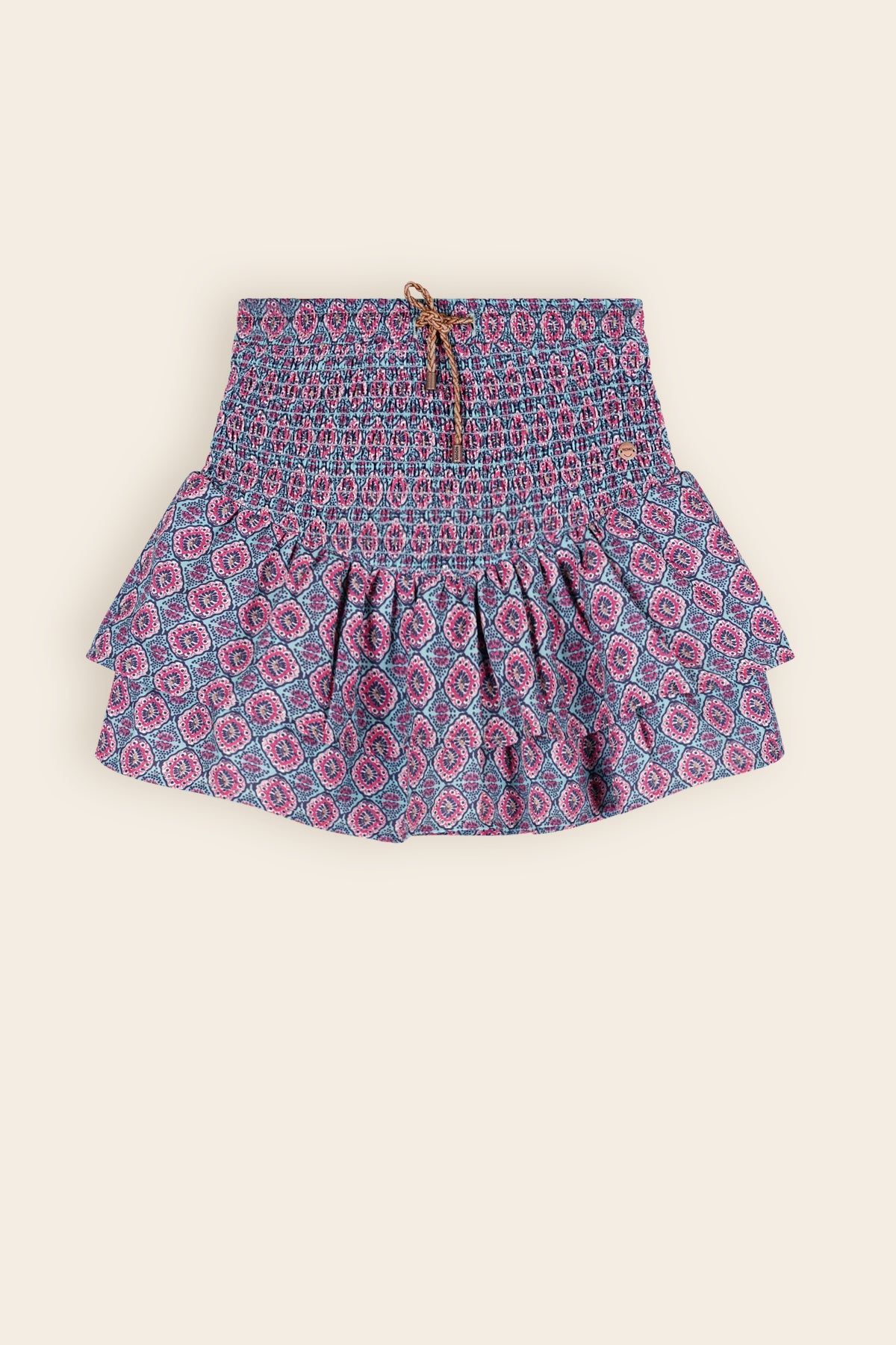 NoNo Nami Laagjes Rok met Smock Tailleband Blauw AOP