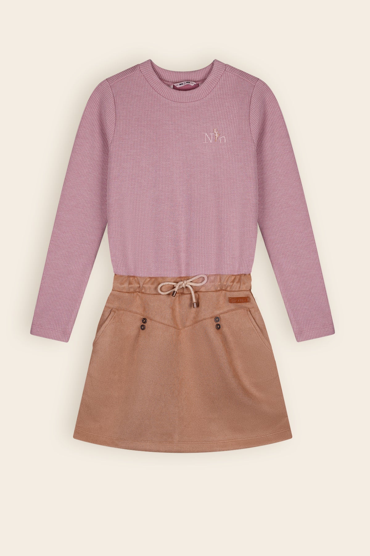 NoNo Mickey Combi Jurk met Suede Rok Oud Roze