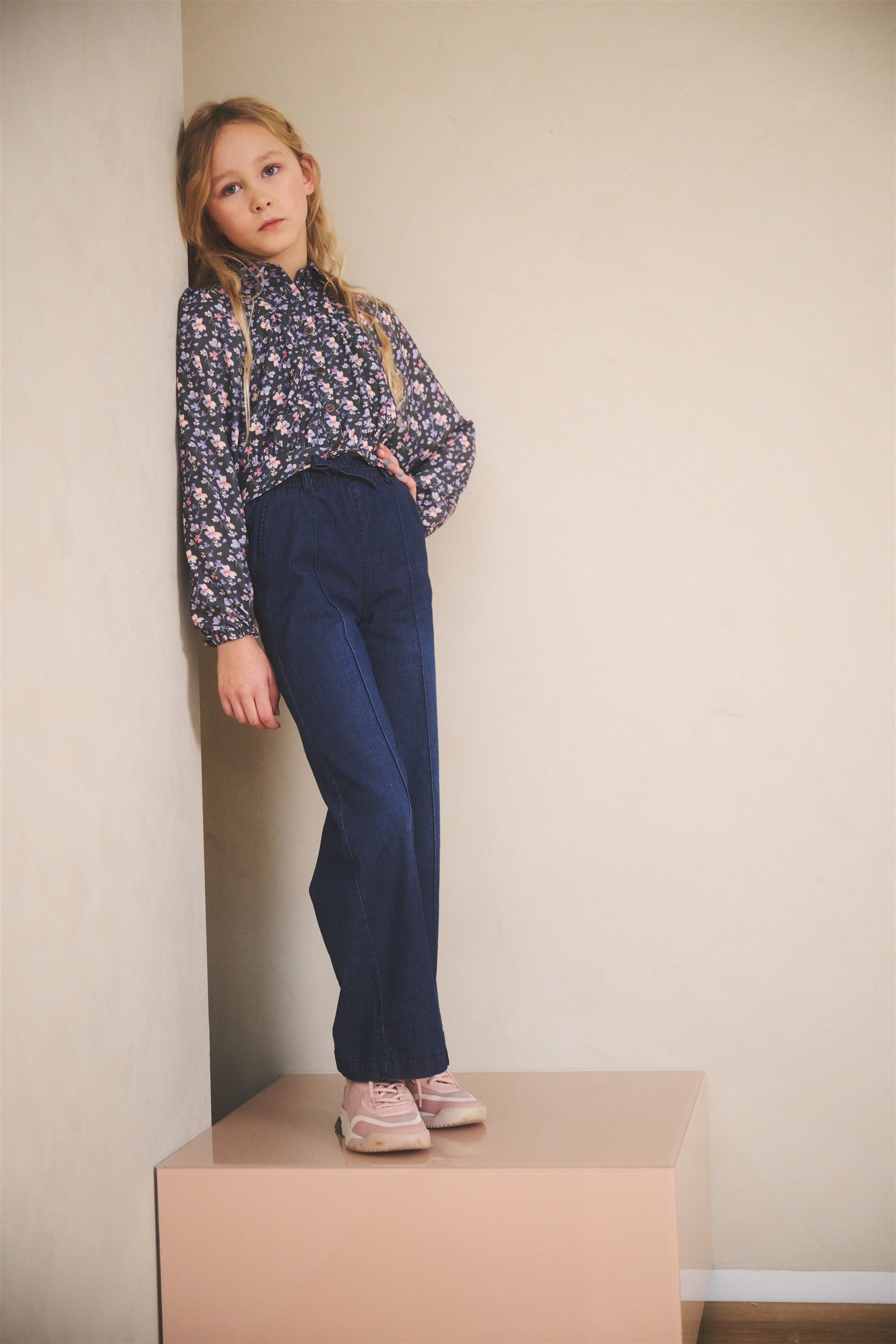 Sayla Light Weight Denim Palazzo Broek Navy