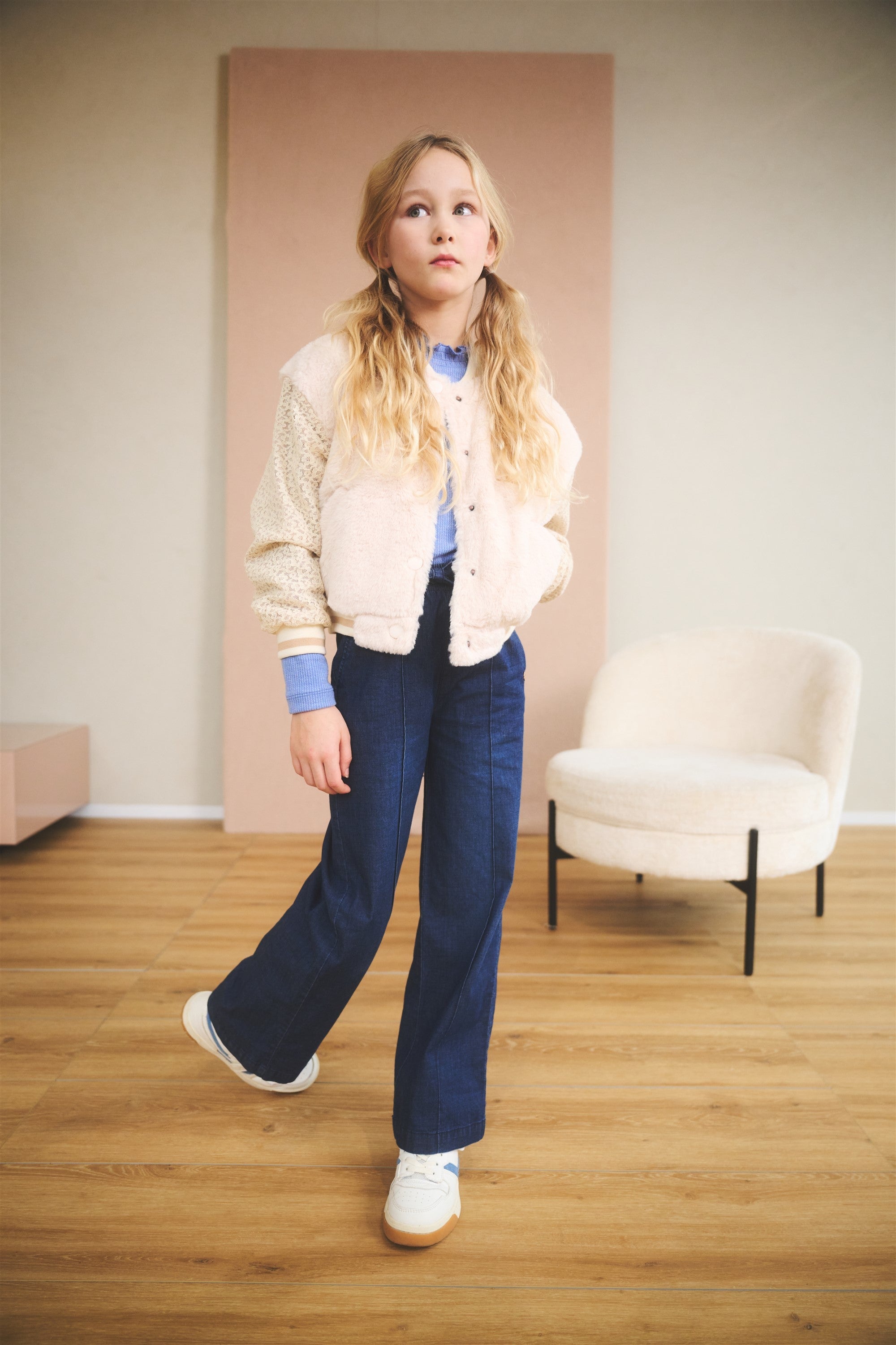Sayla Light Weight Denim Palazzo Broek Navy