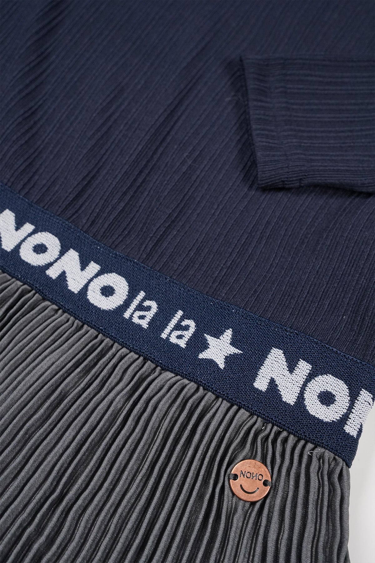 NoNo Mika Combi Jurk met Satijnen Borderprint Rokdeel Navy