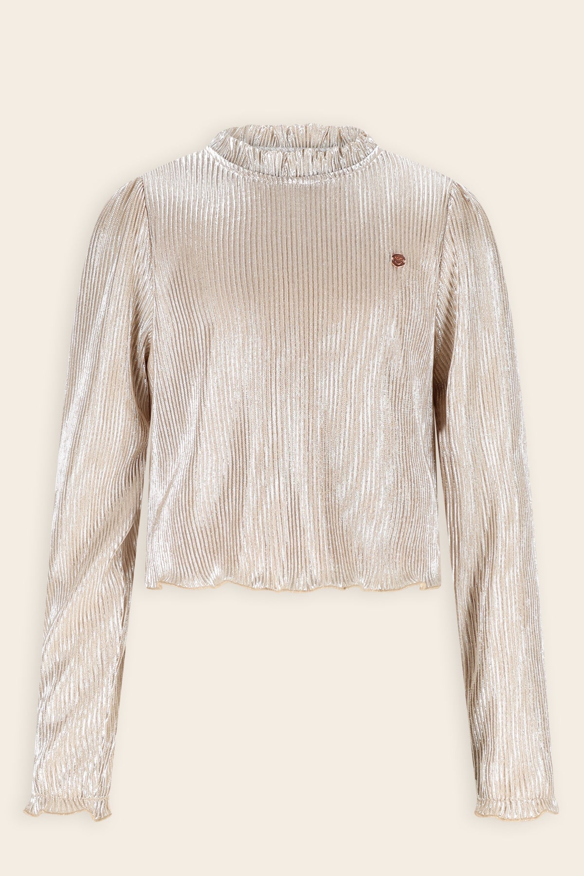 NoNo Tisja Metallic Plissee Blouse Ivoor