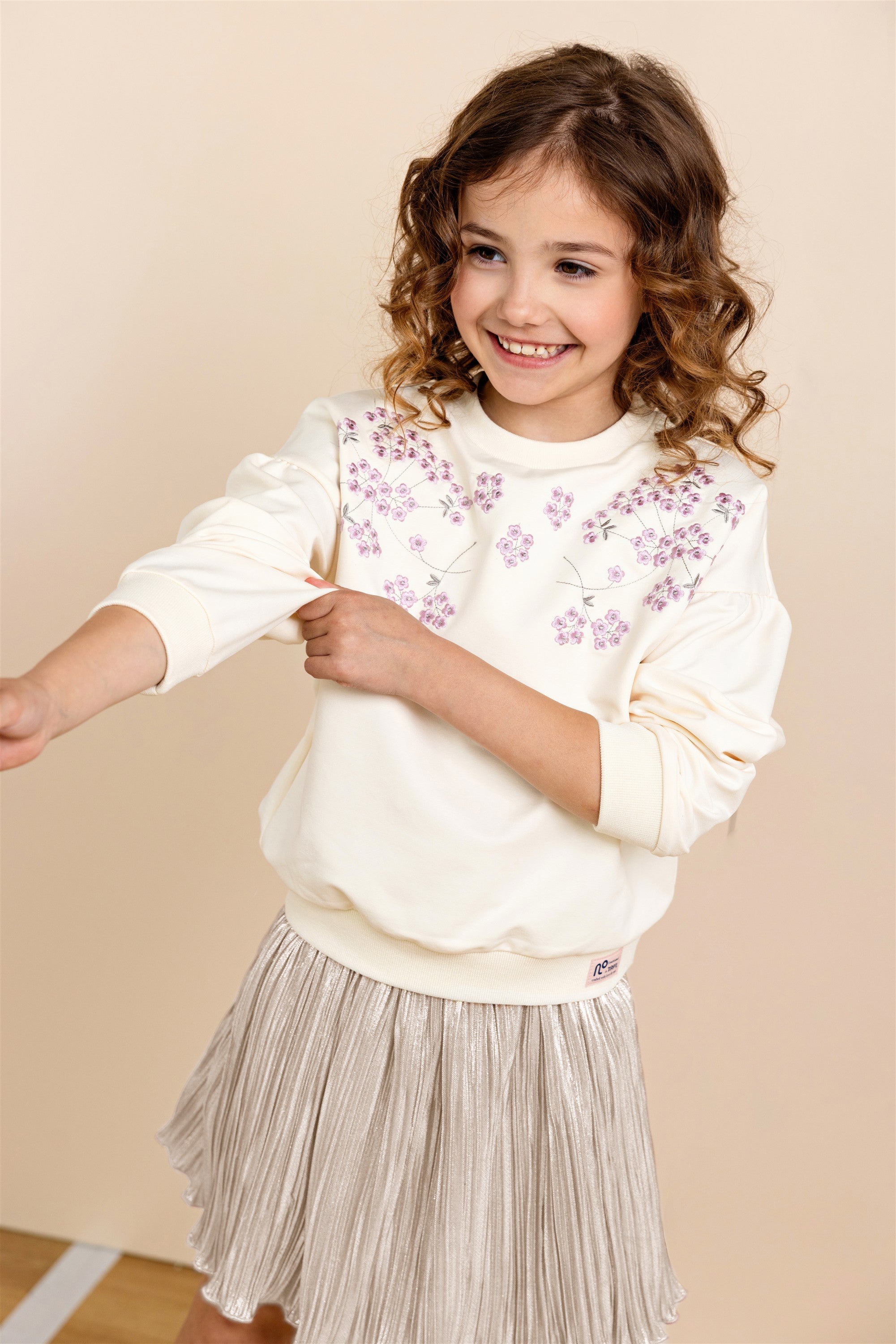 NoNo Kamis Geborduurde Sweater Ivoor