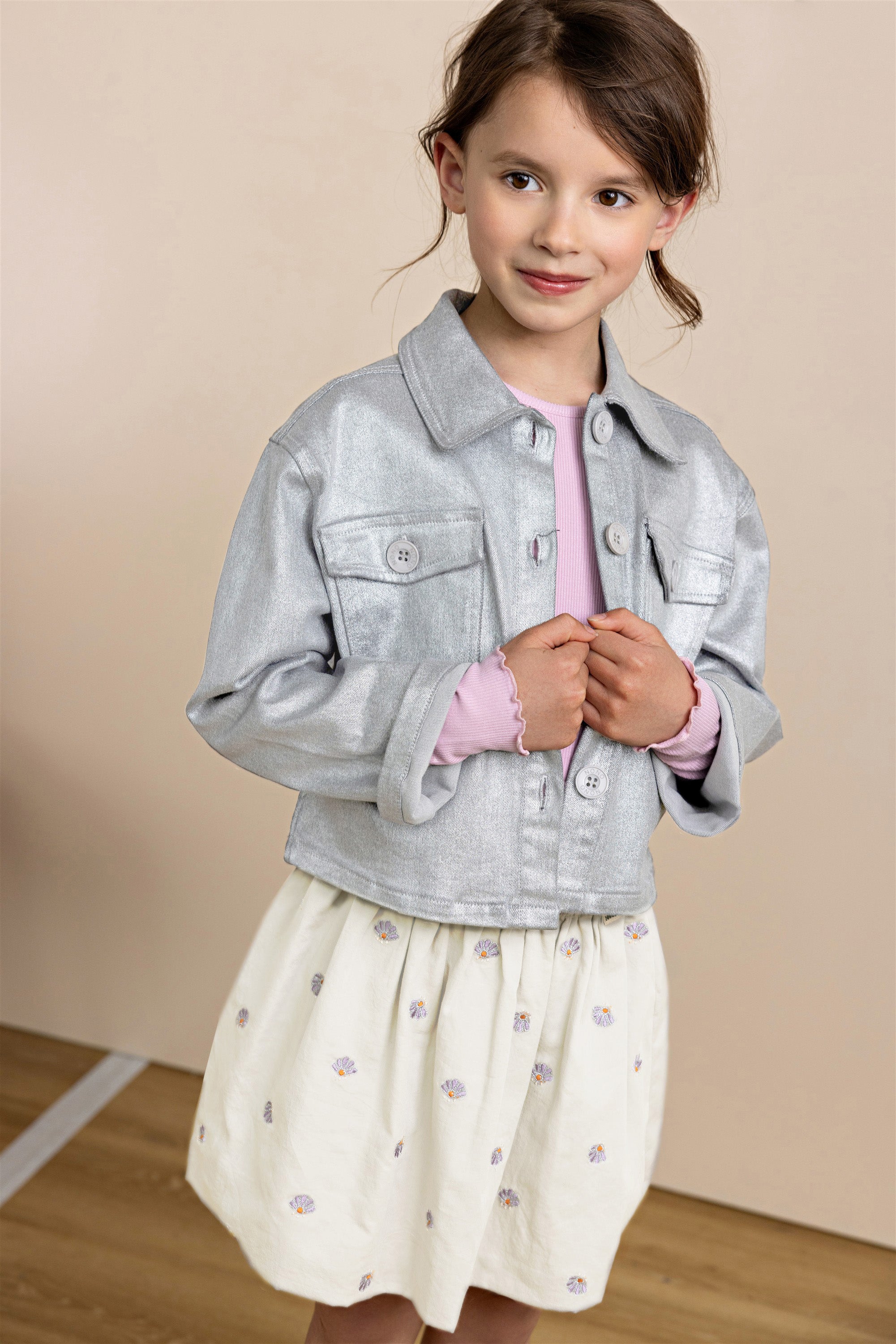 NoNo Dimsy Metallic Denim Jas Grijs