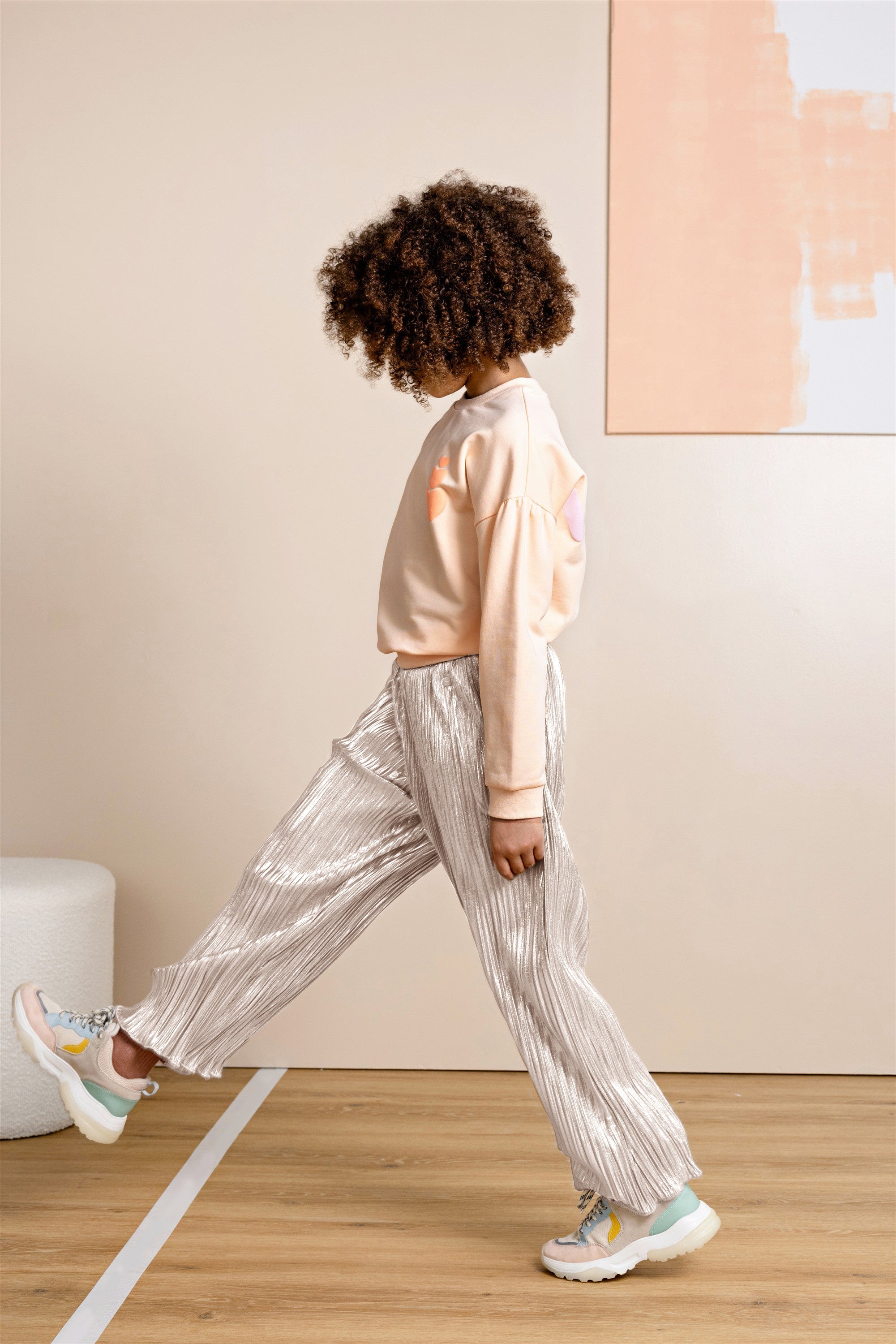 NoNo Sun Metallic Plissee Palazzo Broek Ivoor