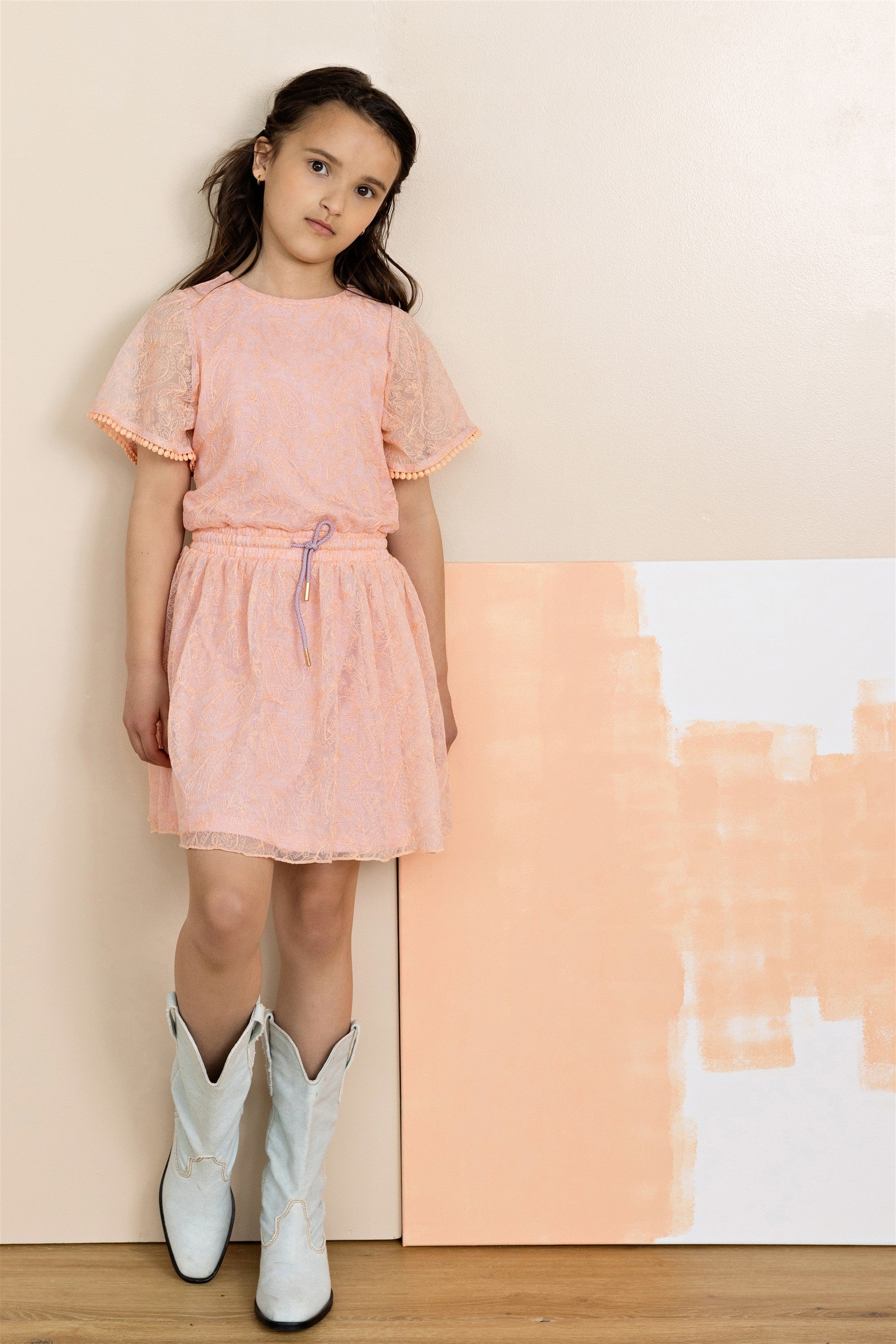 NoNo Mireal Geborduurde Tule Jurk Roze