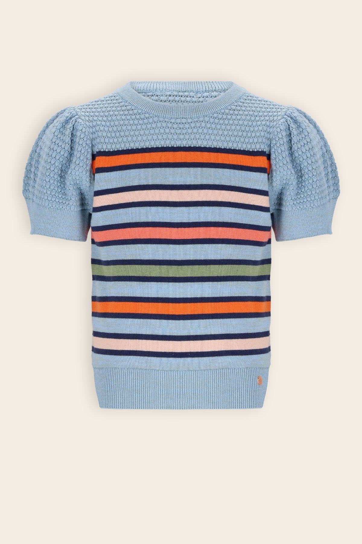 NoNo Kerala Ajour Gebreide Gestreepte Top Blauw