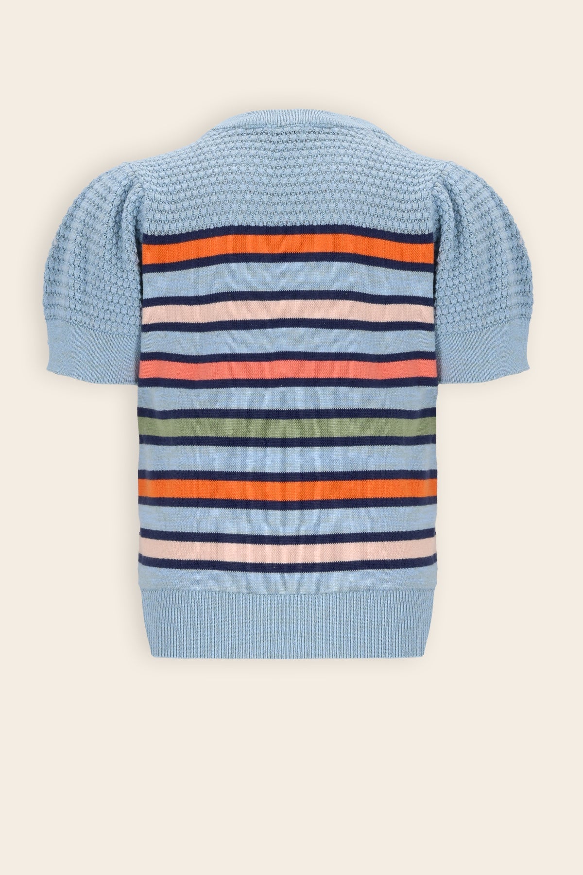 NoNo Kerala Ajour Gebreide Gestreepte Top Blauw