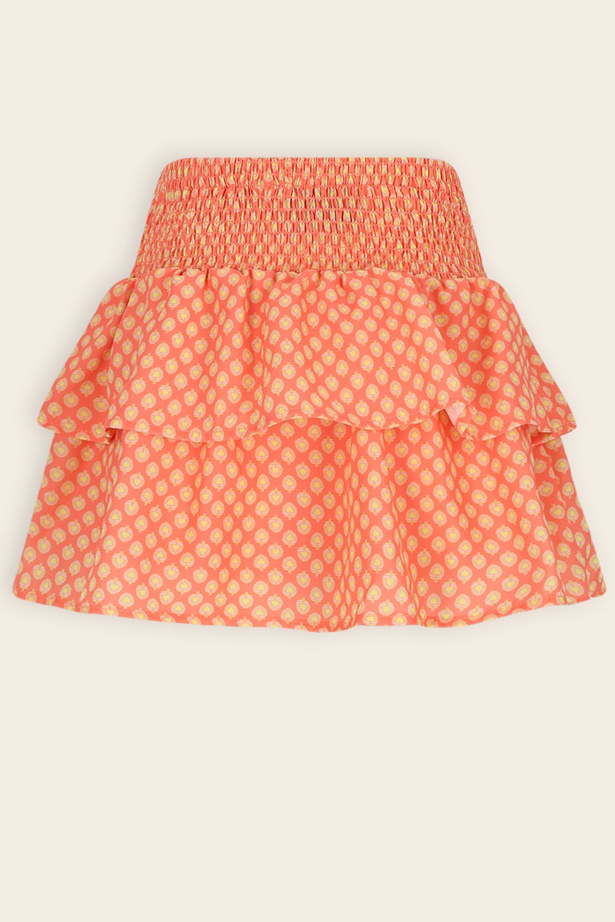 NoNo Nika Gesmokte Geprinte Rok Koraal Oranje