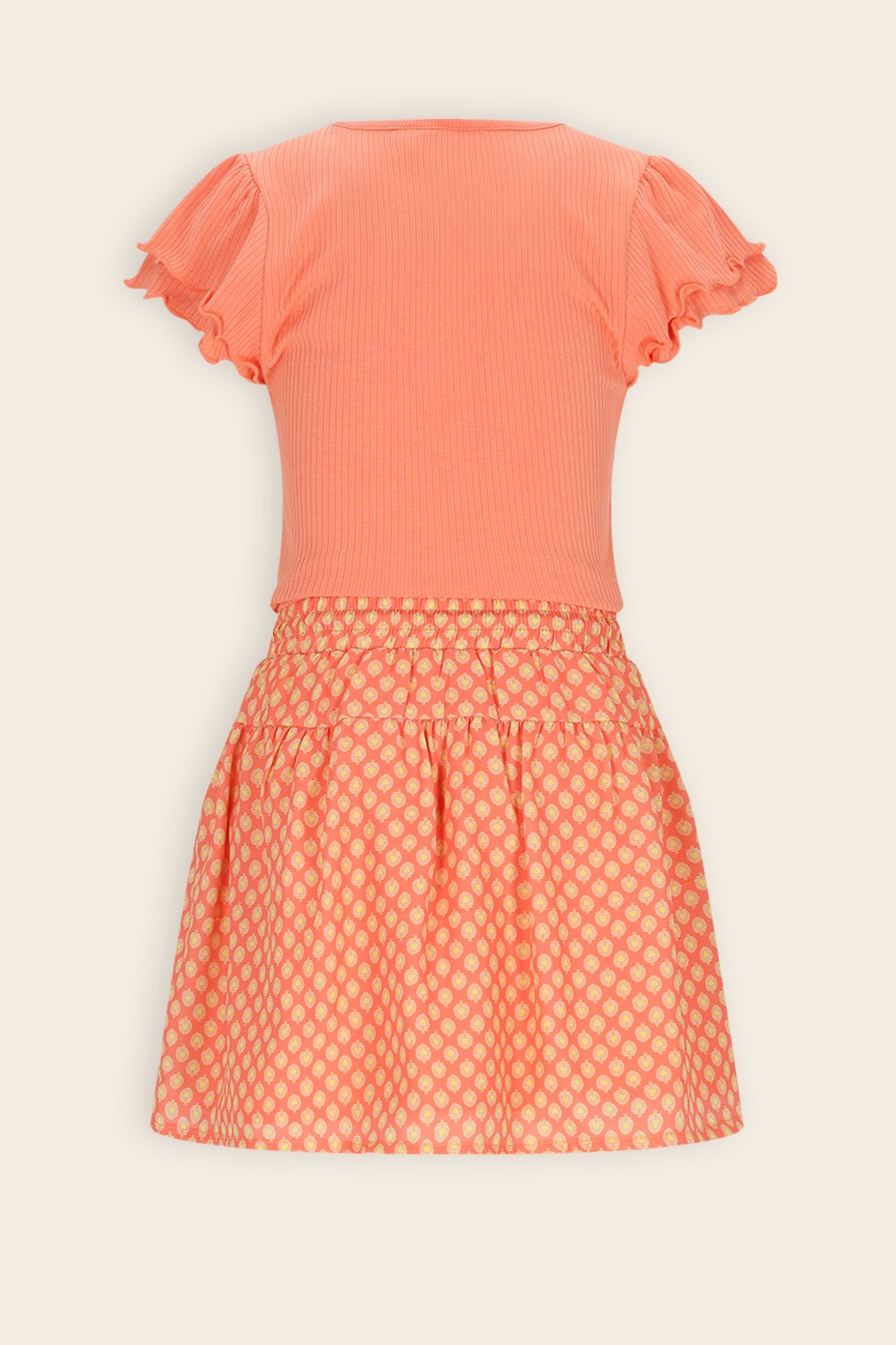 NoNo Morly Combi Jurk met geprinte Rok Koraal Oranje