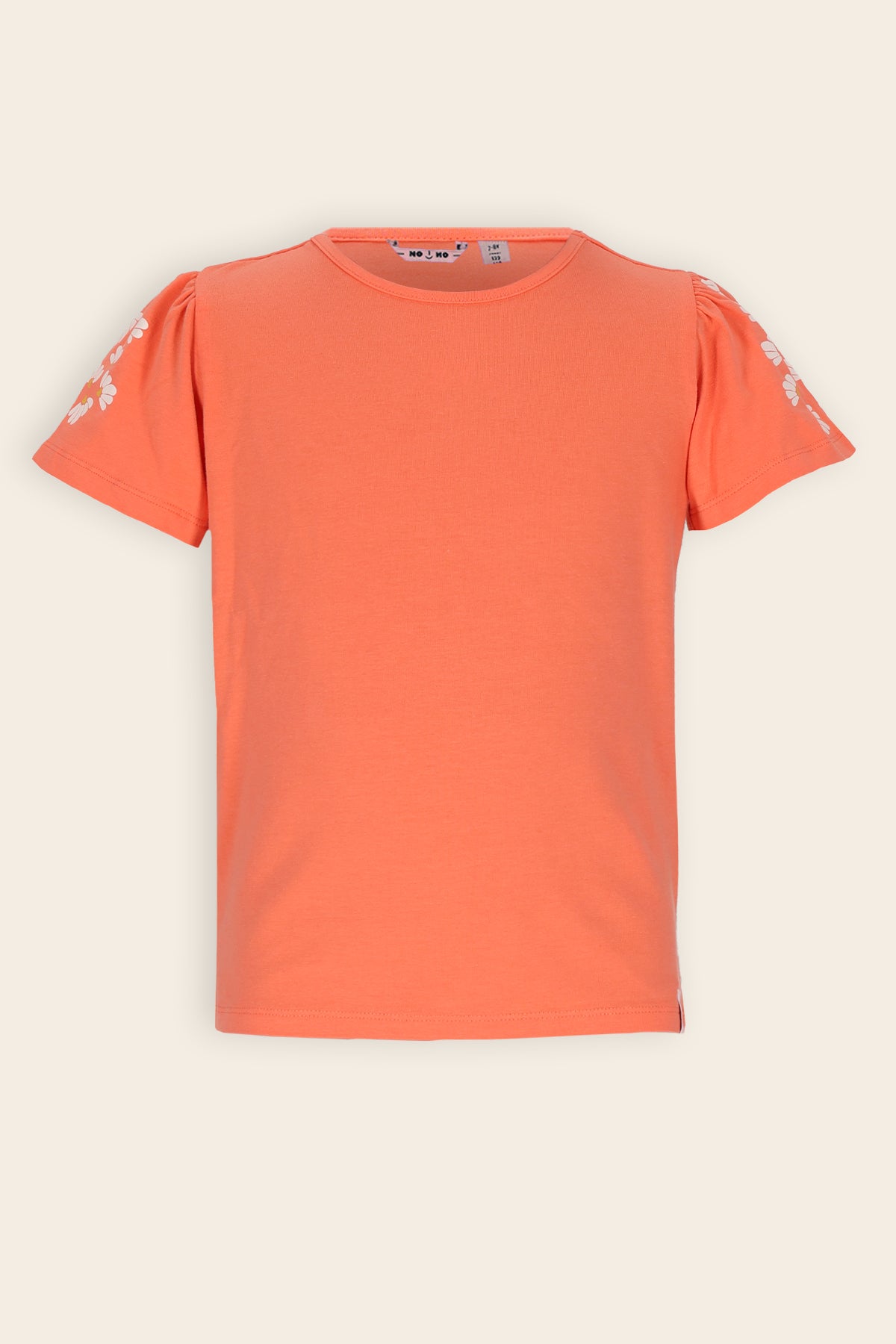 NoNo Kaby Tshirt Bloemen print op mouw Koraal Oranje