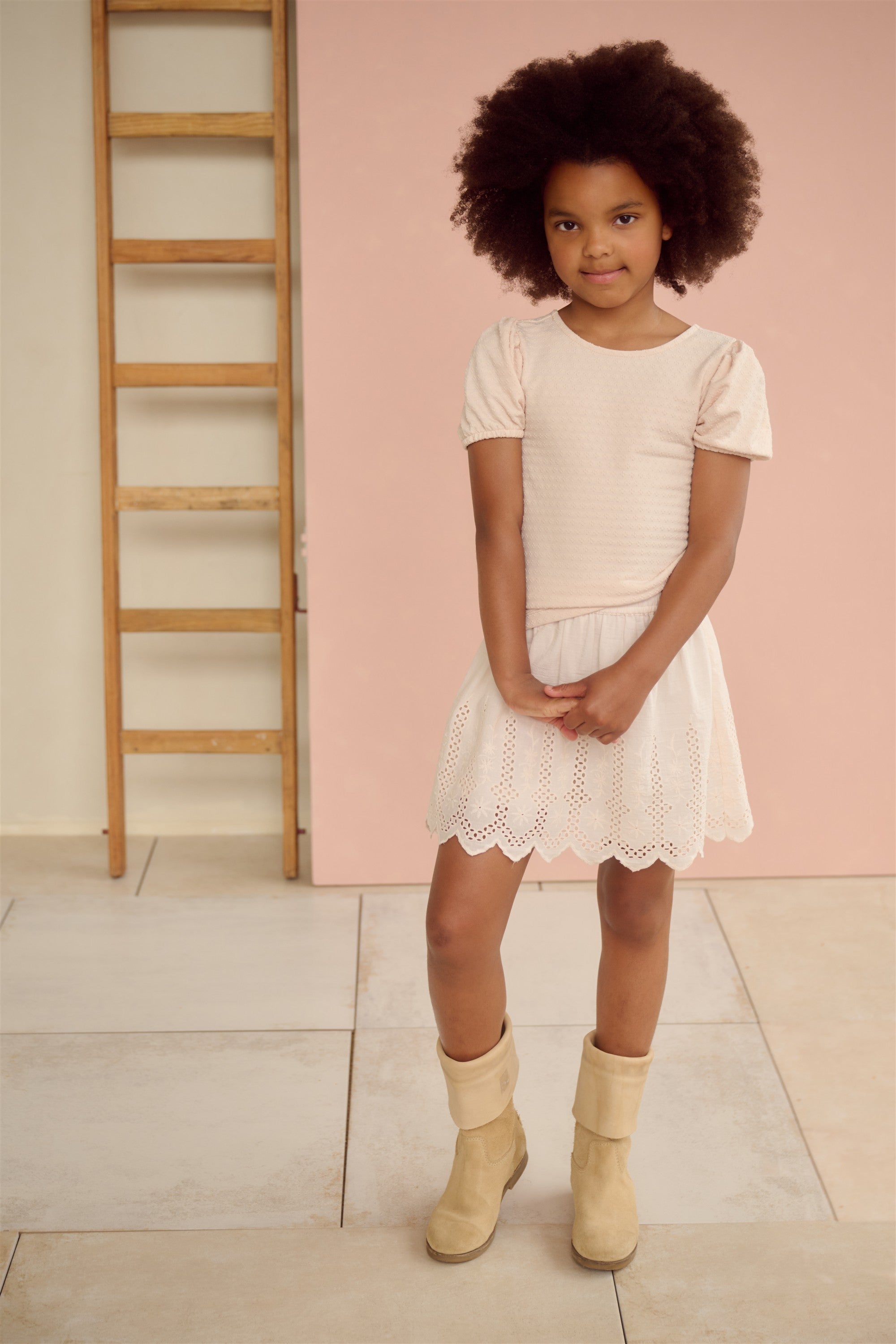 NoNo Nova Skirt with Embroidered Trim Light Pink