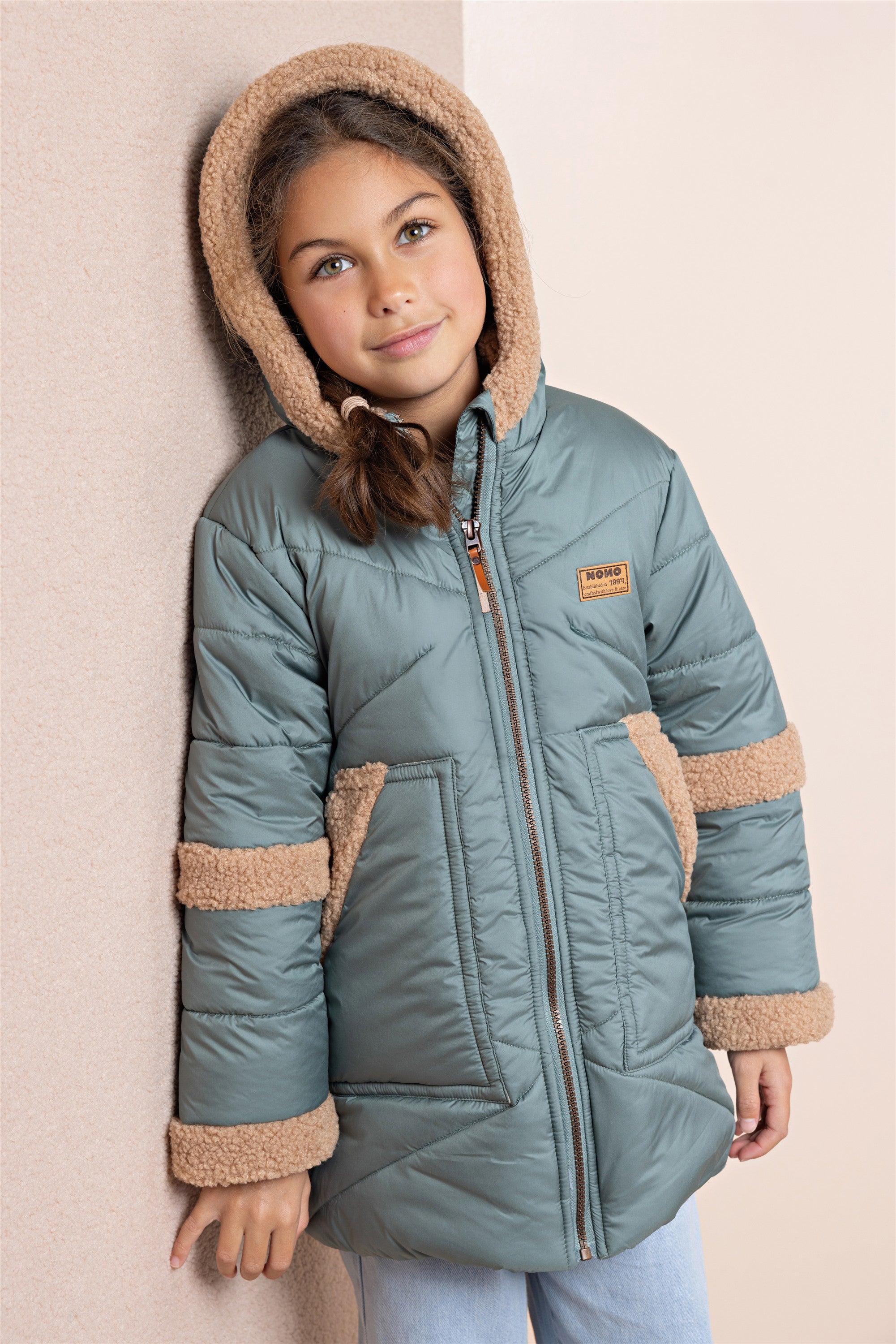NoNo Betty Halflange Winterjas Donkergroen